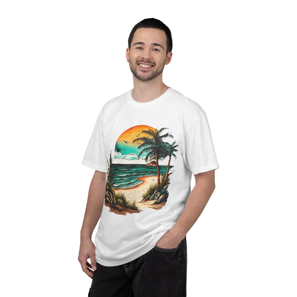 Beach Sunset T-Shirt — Vintage Tropical Palm Surf Graphic