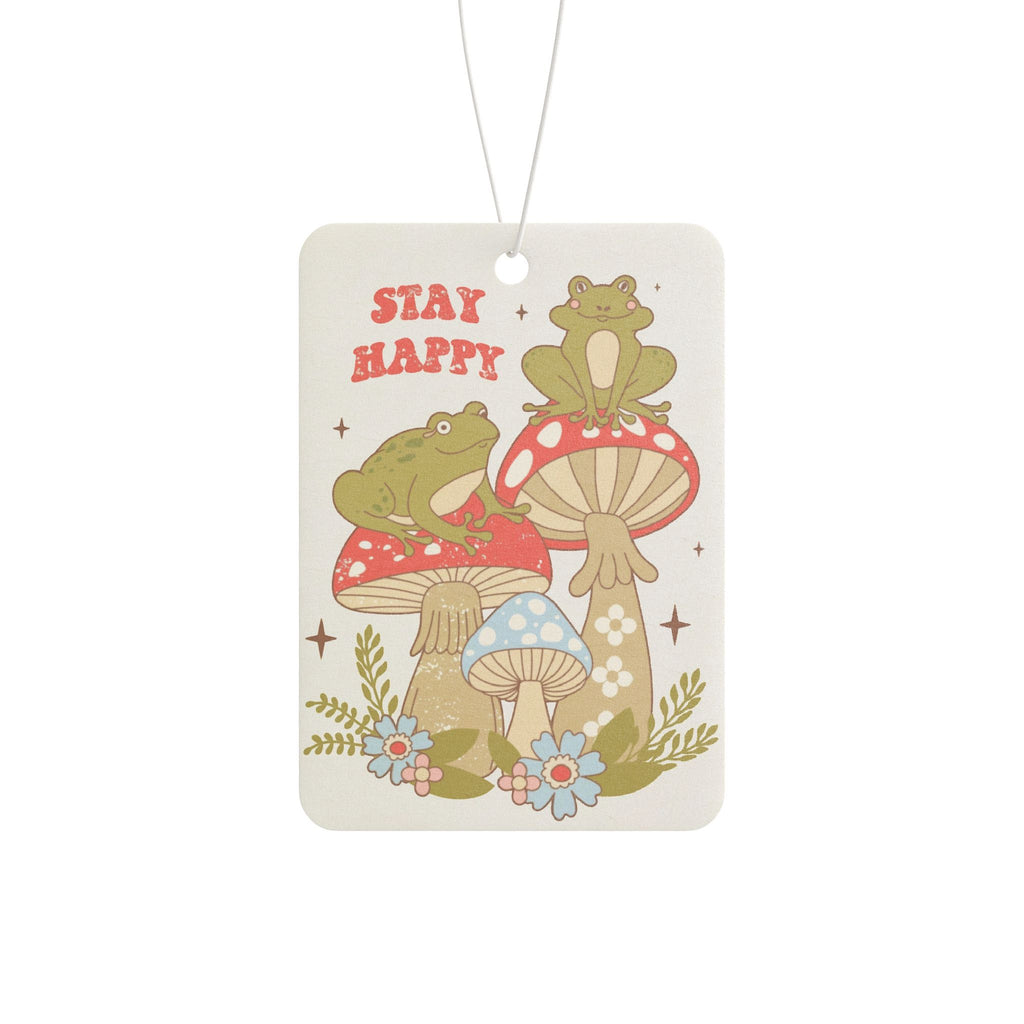 Stay Happy Mushroom Car Air Freshener — Cute Frog & Toadstool Scented Charm