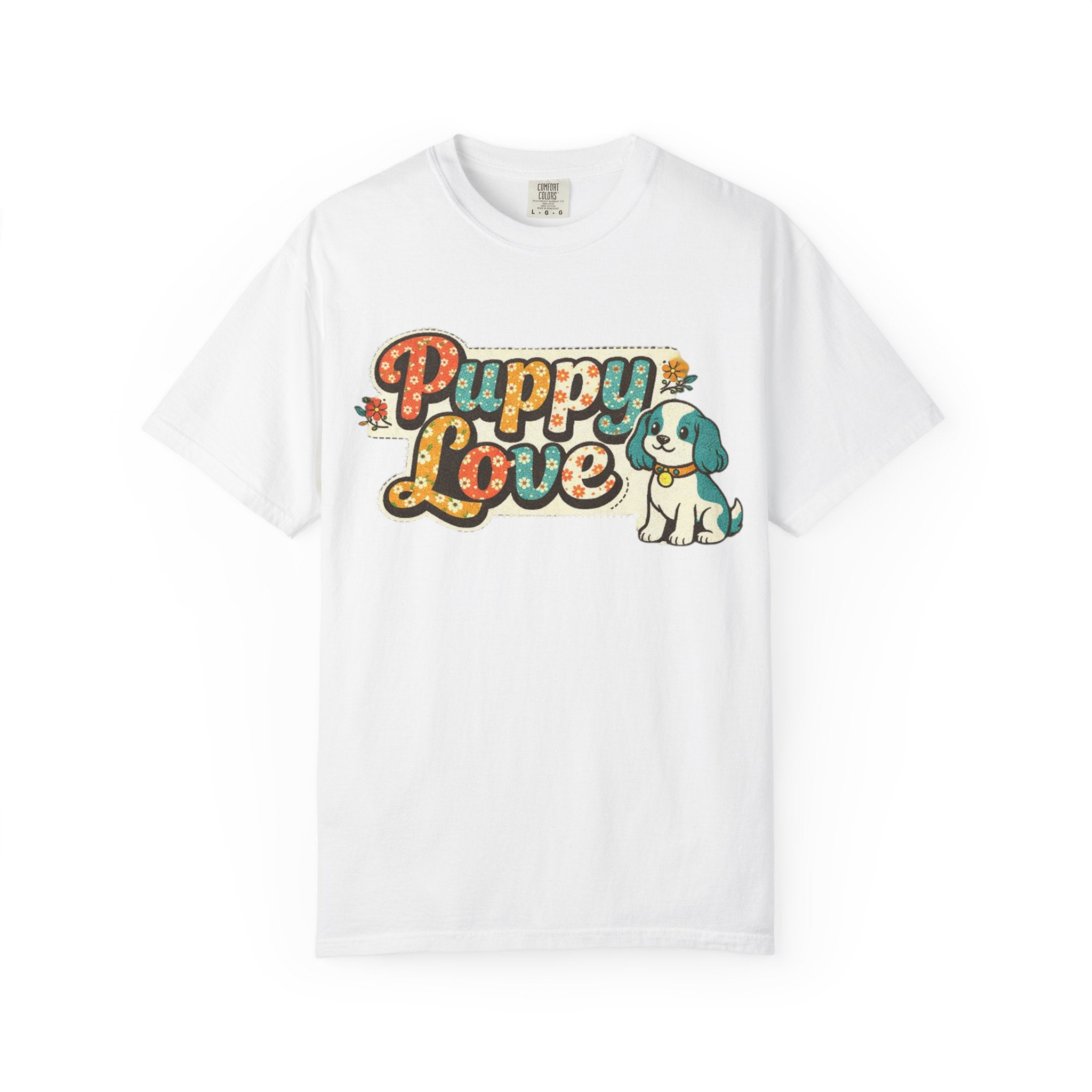 Faux Puppy Love T-Shirt — Retro Faux  Floral Dog Graphic Tee