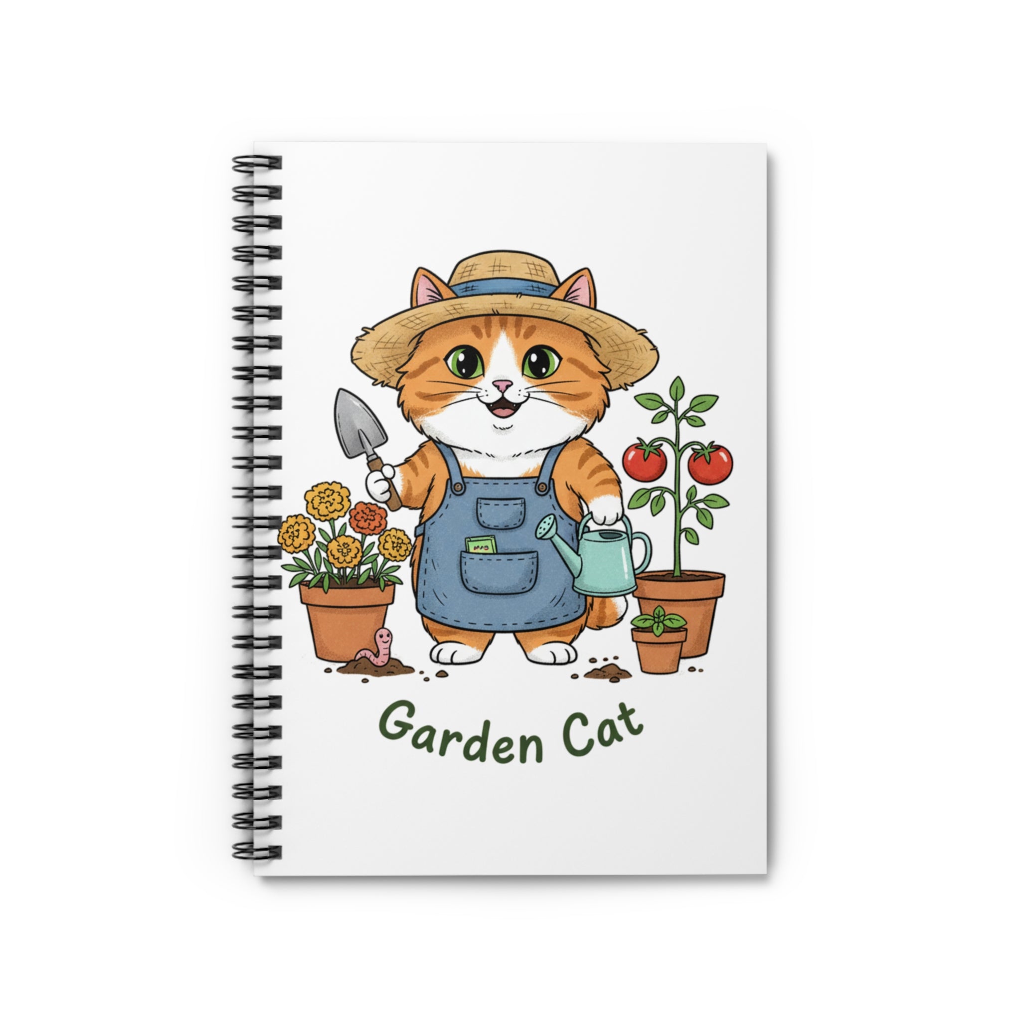Garden Cat Spiral Notebook — Cute Gardener Cat Journal, Ruled Lined Notebook