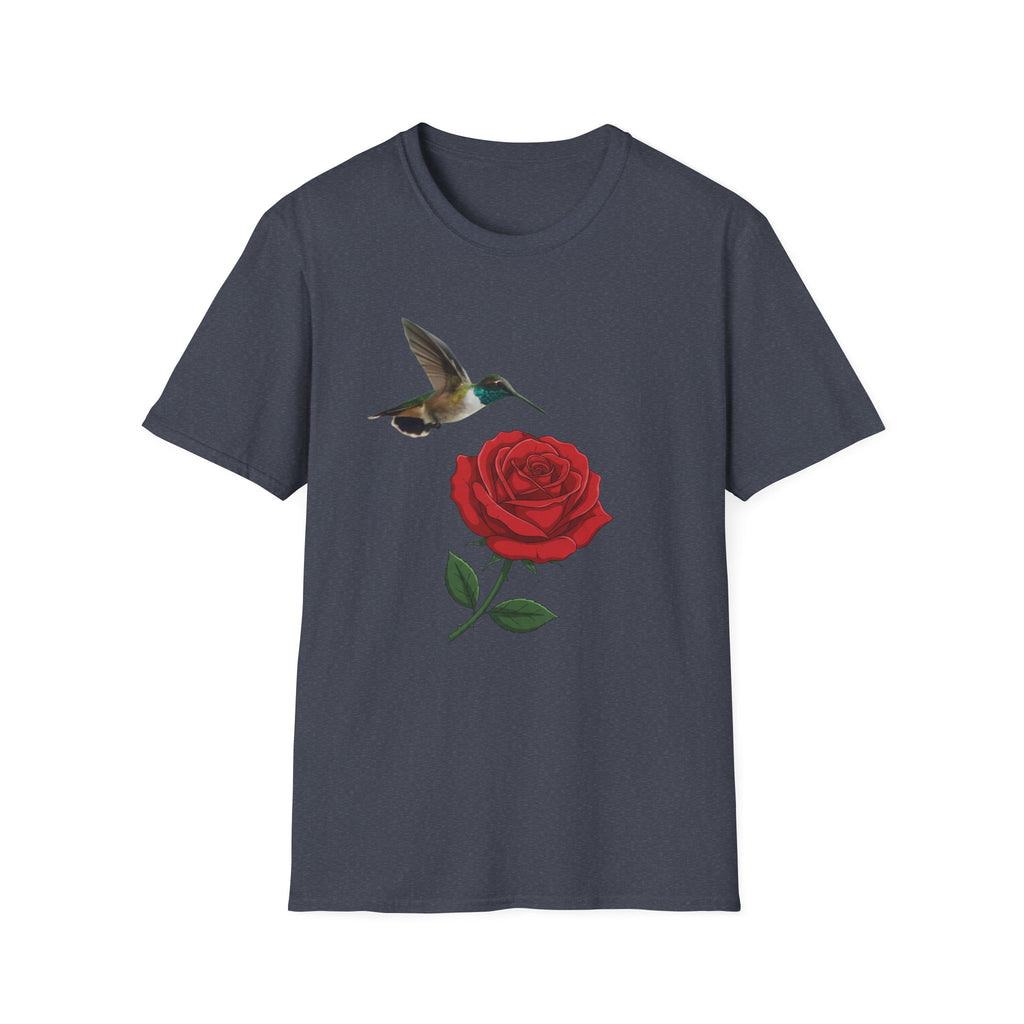 Hummingbird & Red Rose T‑Shirt — Floral Nature Tee #2