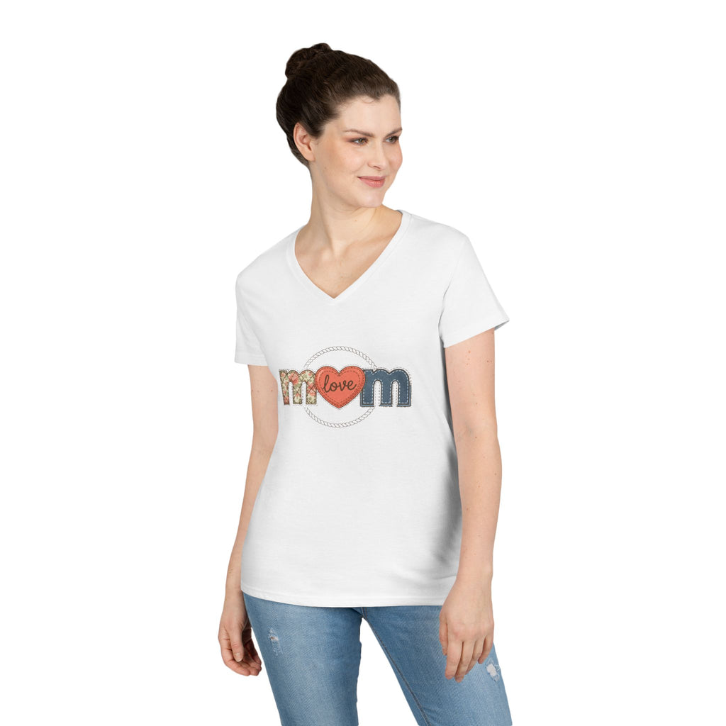 Mom Faux Love V-Neck T-Shirt —Faux Floral Heart "Love" Mother's Day Tee