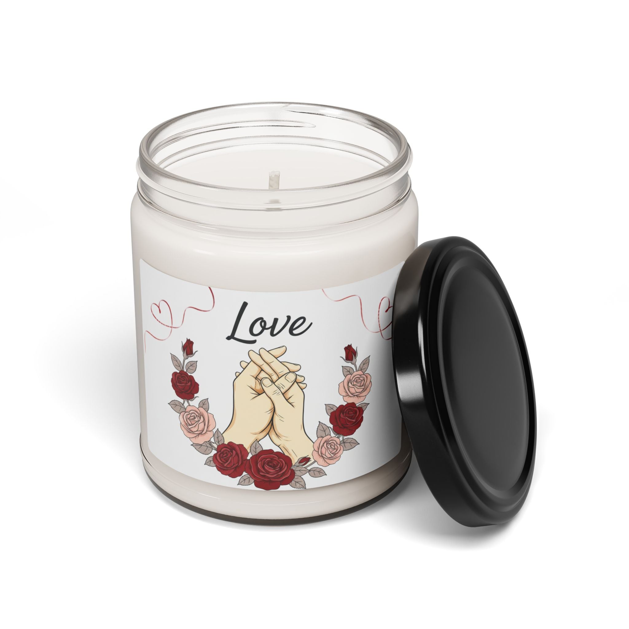 Love Hands Soy Candle — 9oz Scented Jar Candle with Rose Wreath (Romantic Gift)