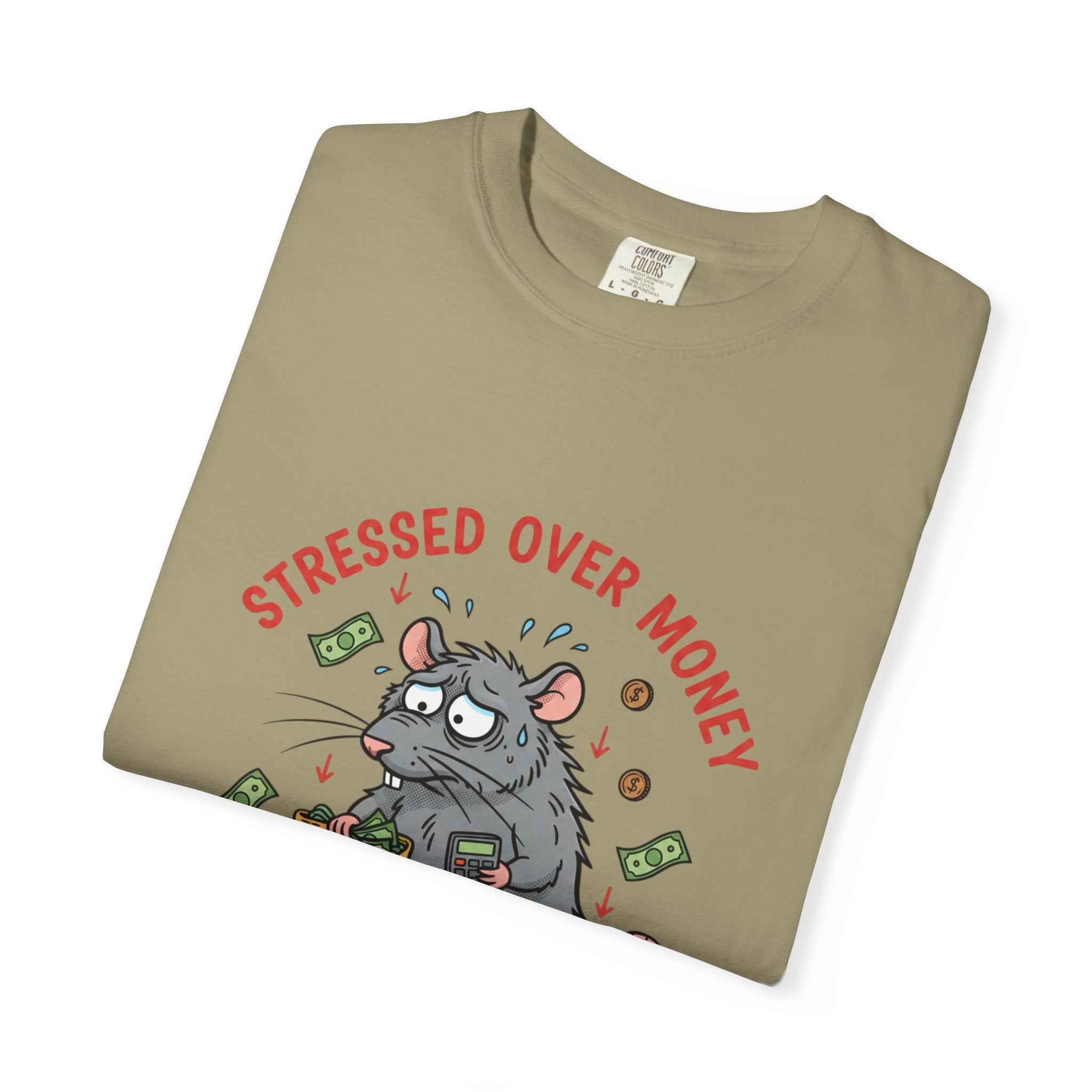 Stressed Over Money T-Shirt — Cute Snack-Loving Rat Graphic Tee