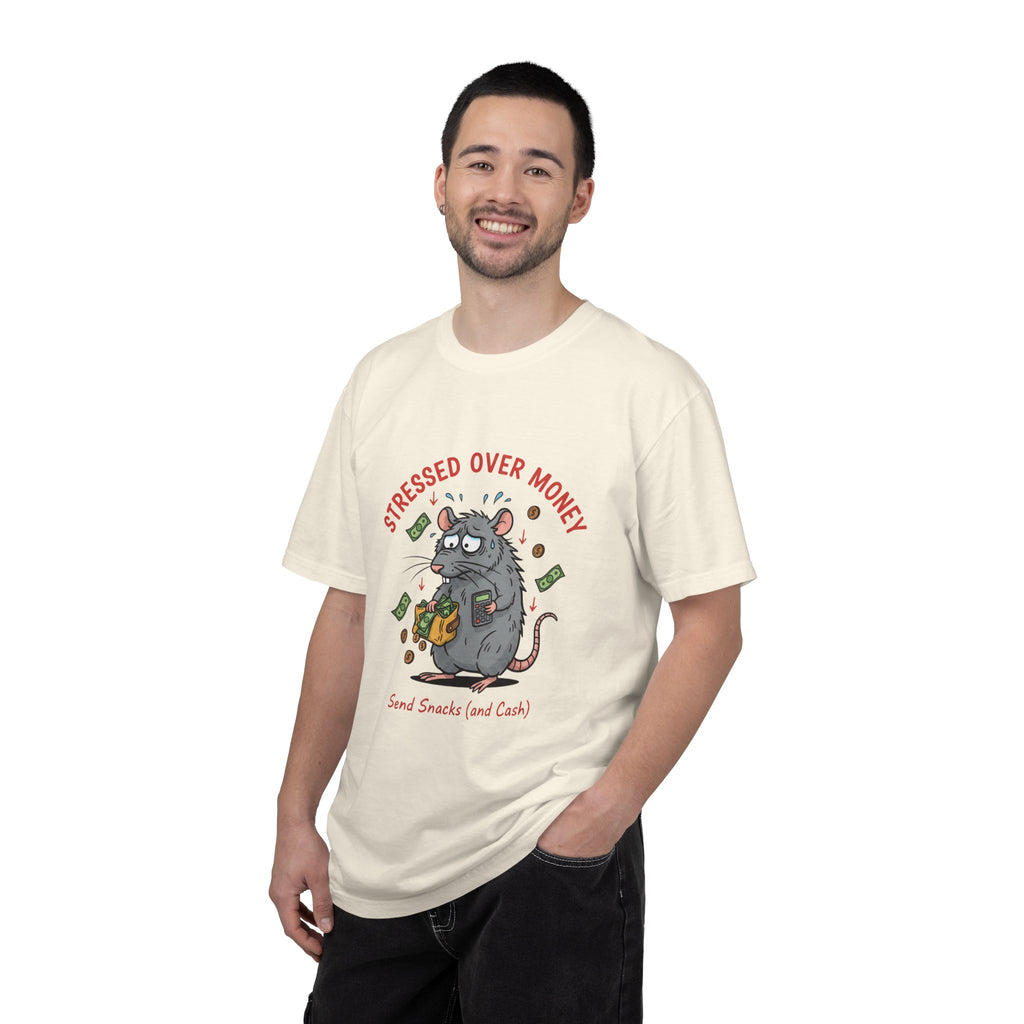 Stressed Over Money T-Shirt — Cute Snack-Loving Rat Graphic Tee