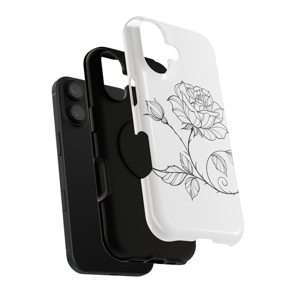 iPhone 17 Floral Outline Impact-Resistant Phone Case — Elegant Black Line Rose Design