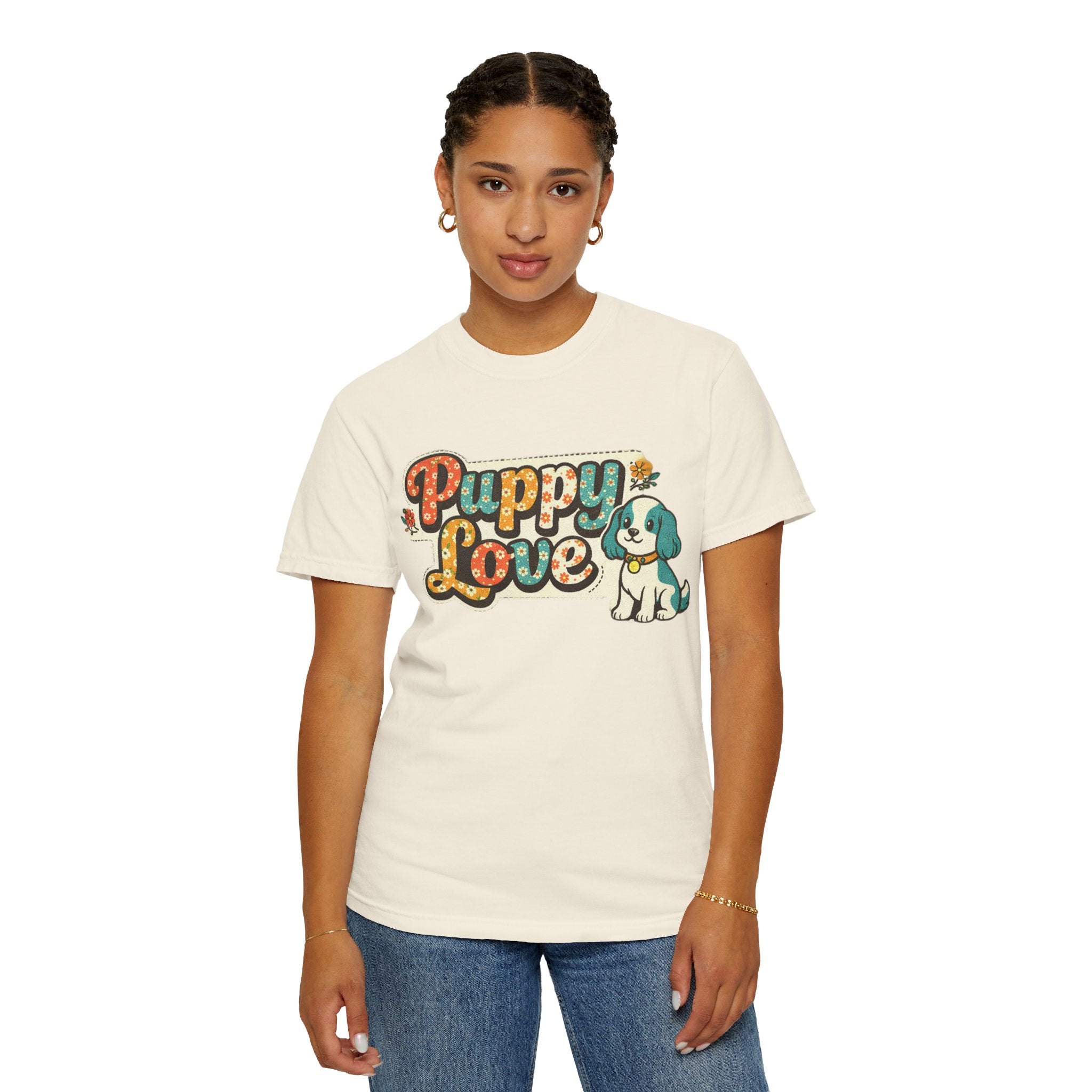 Faux Puppy Love T-Shirt — Retro Faux  Floral Dog Graphic Tee