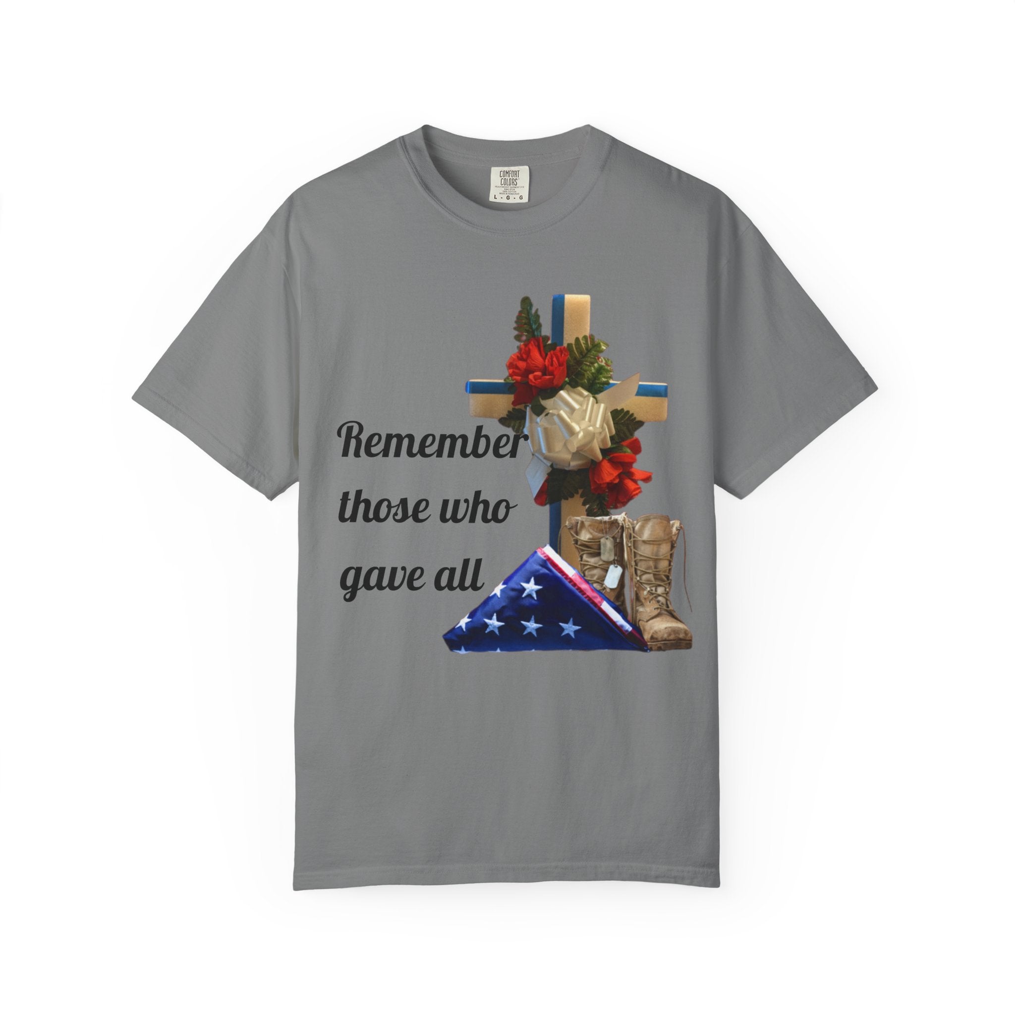 Veteran Tribute T-Shirt — Folded Flag, Cross & Combat Boots