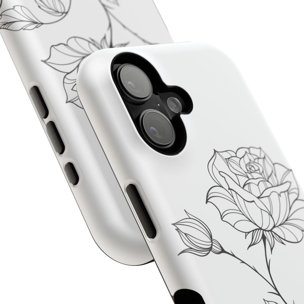iPhone 17 Floral Outline Impact-Resistant Phone Case — Elegant Black Line Rose Design