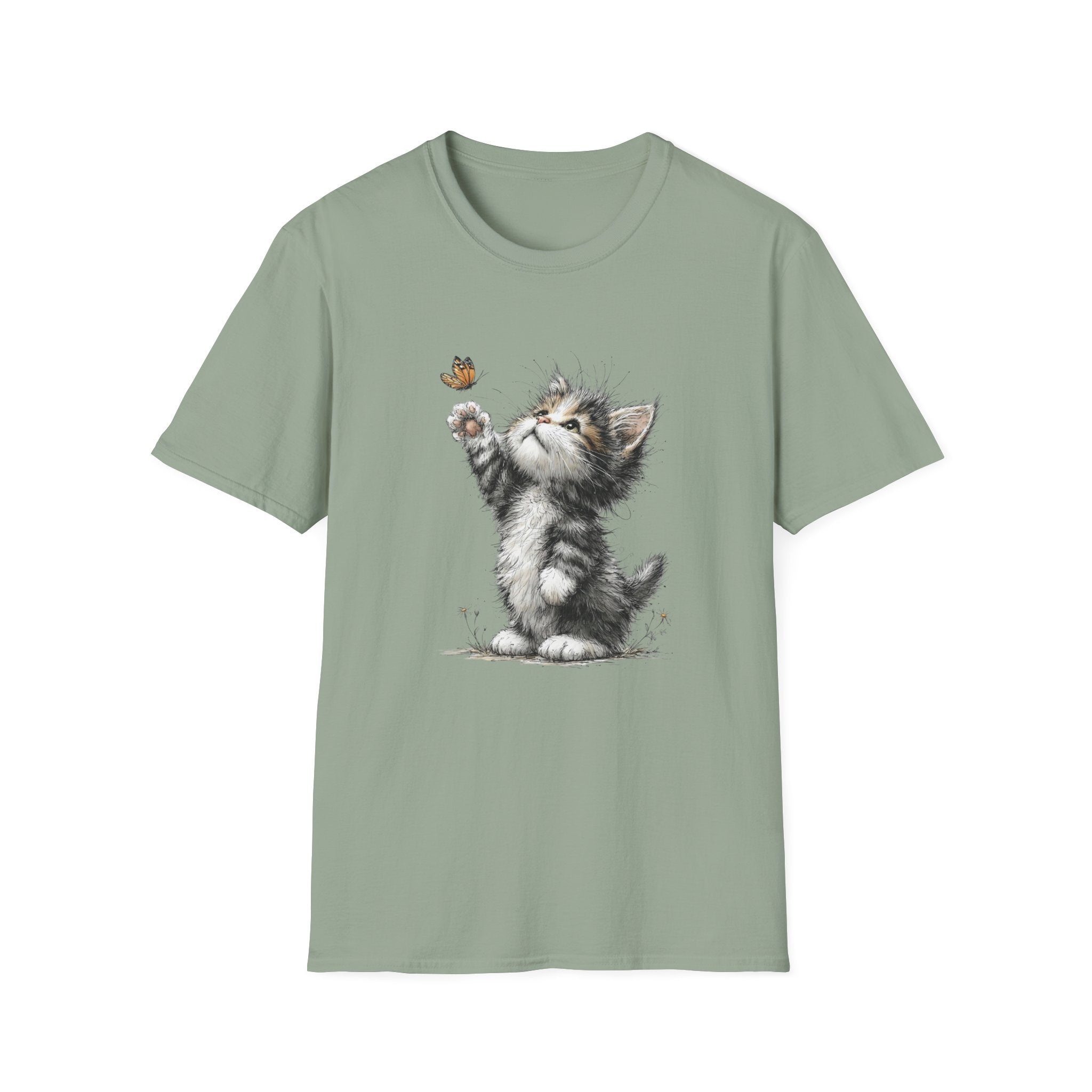 Cute Kitten & Butterfly T-Shirt — Adorable Cat Graphic Tee for Cat Lovers