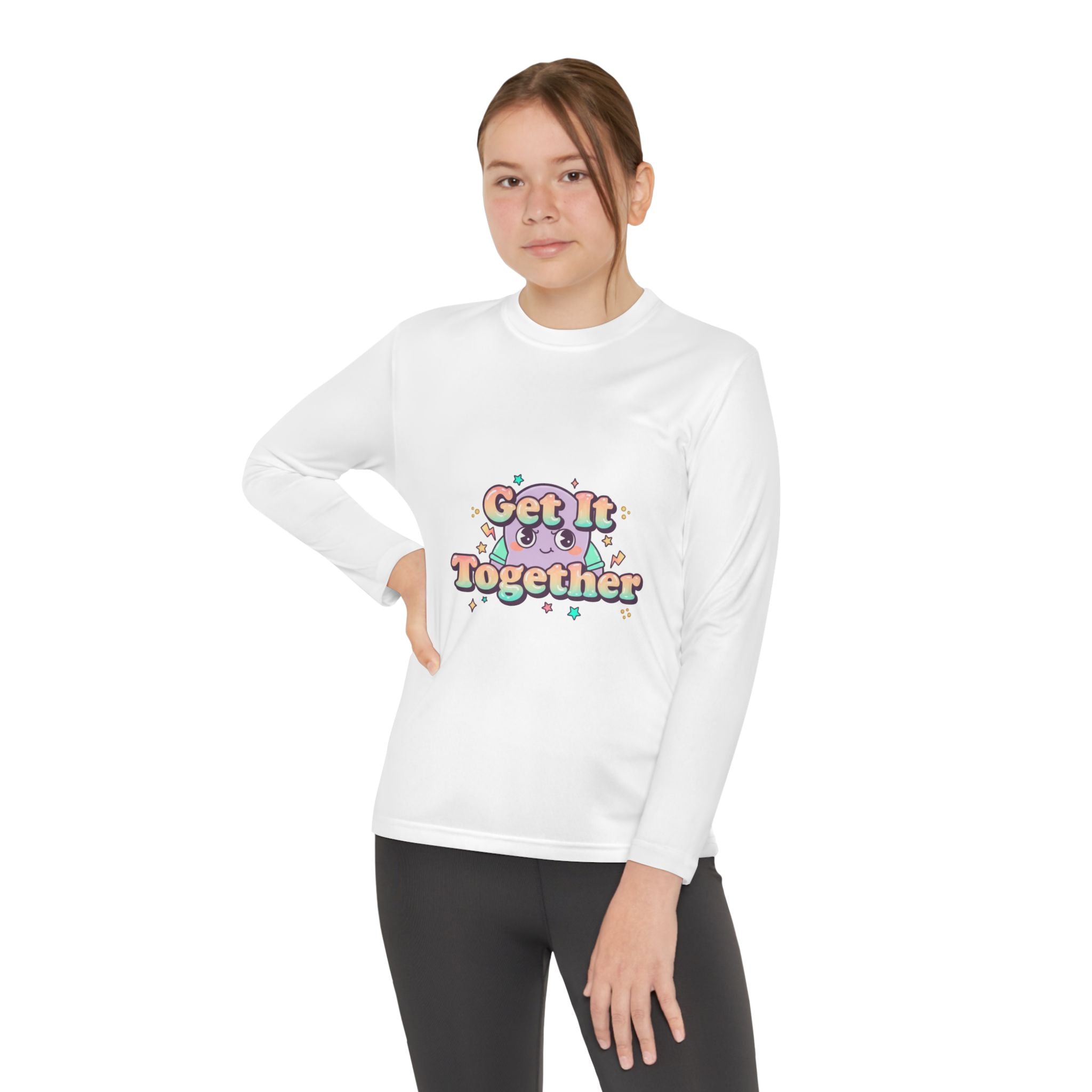 Get It Together Youth Long Sleeve Tee — Colorful Retro Motivation Shirt