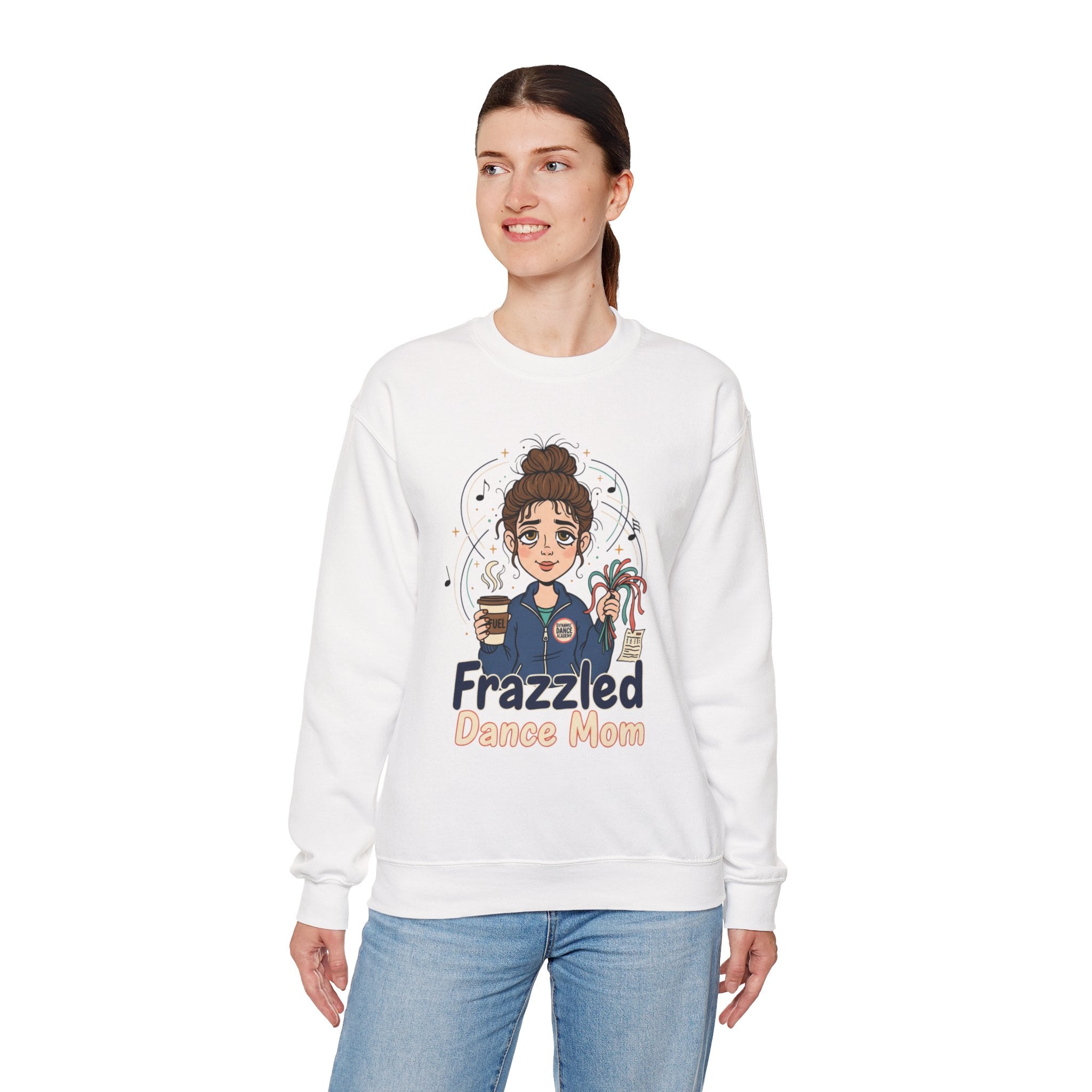 Frazzled Dance Mom Crewneck Sweatshirt – Funny Mom Gift, Coffee & Dance Mom Graphic Pullover
