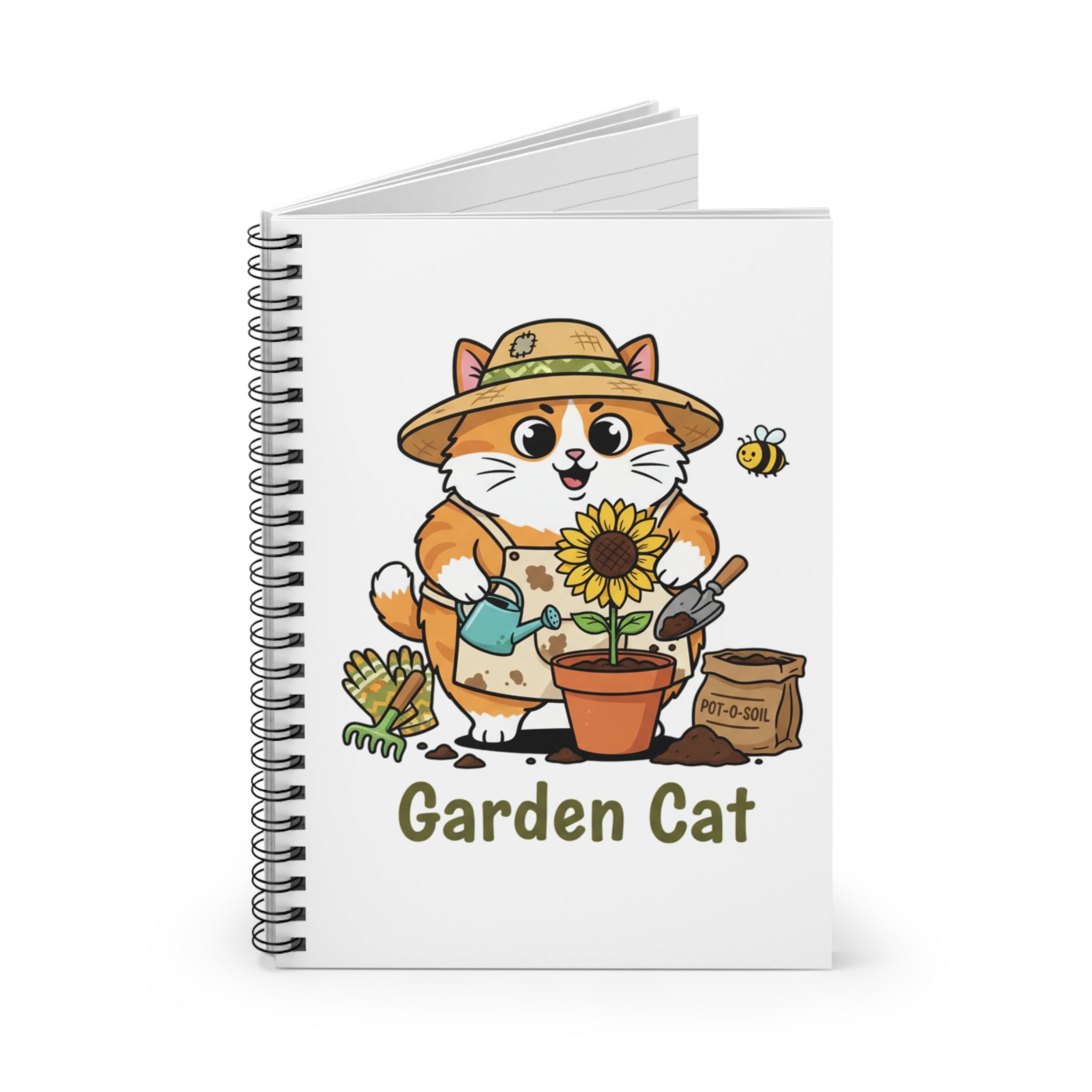 Garden Cat Spiral Notebook — Cute Gardening Cat Journal (Ruled)