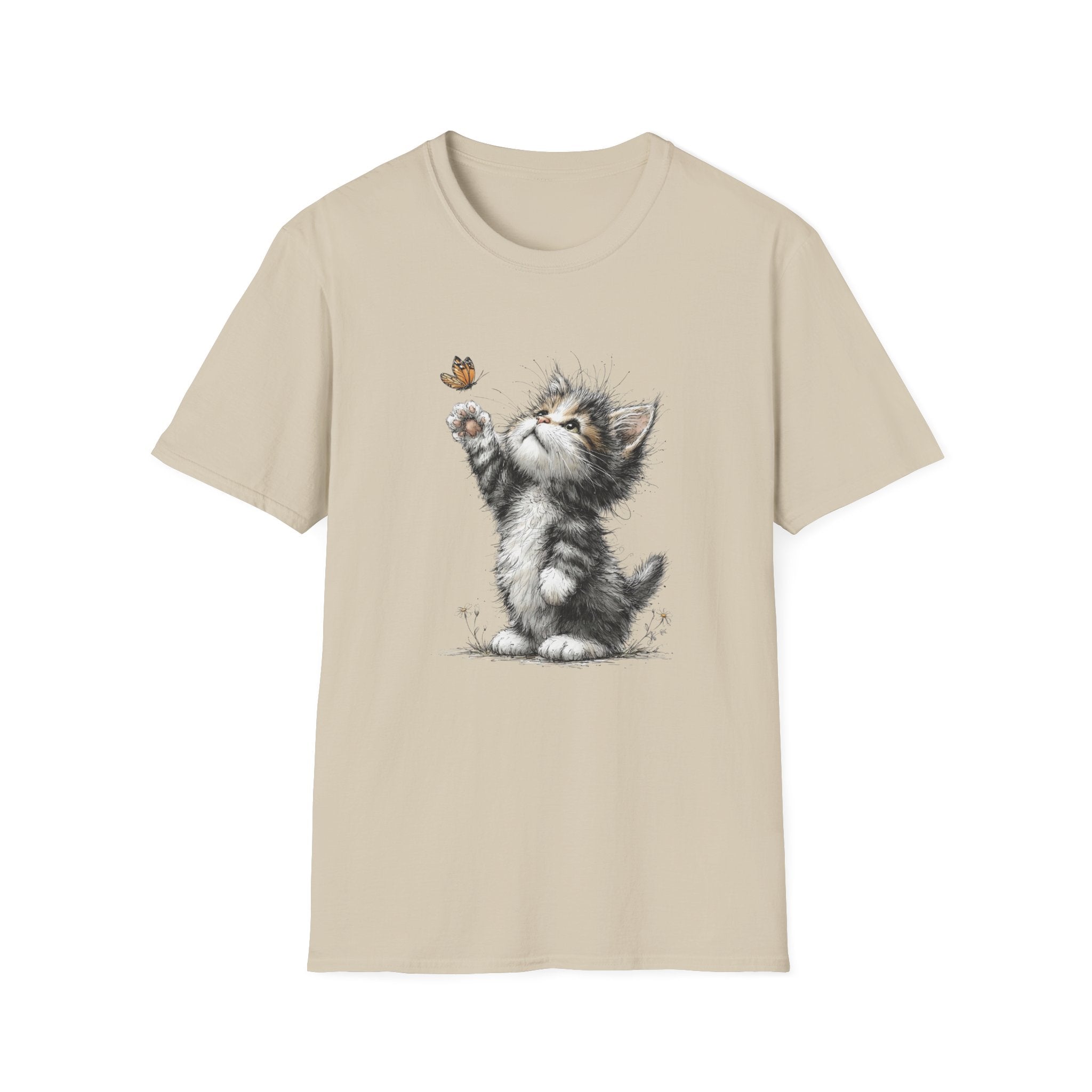Cute Kitten & Butterfly T-Shirt — Adorable Cat Graphic Tee for Cat Lovers
