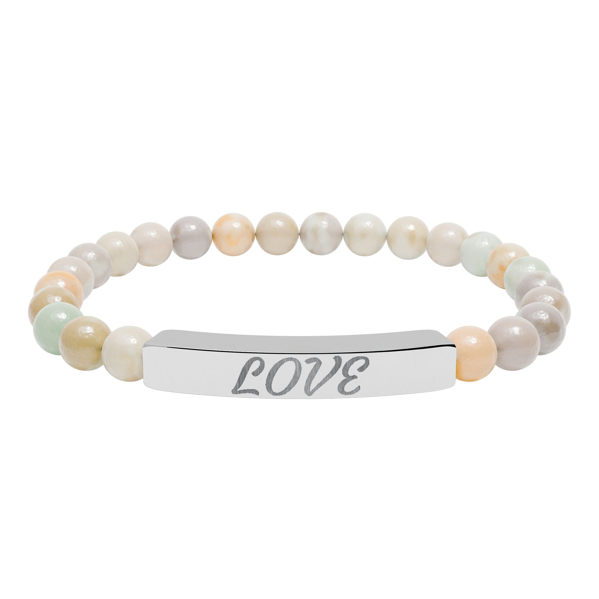 Engraved 'LOVE' Natural Stone Stretch Bar Bracelet