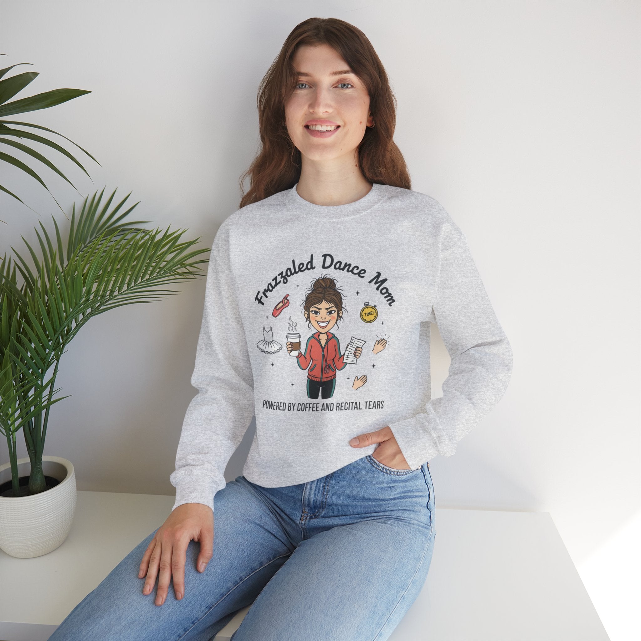 Frazzled Dance Mom Crewneck Sweatshirt – "Powered by Coffee and Recital Tears"