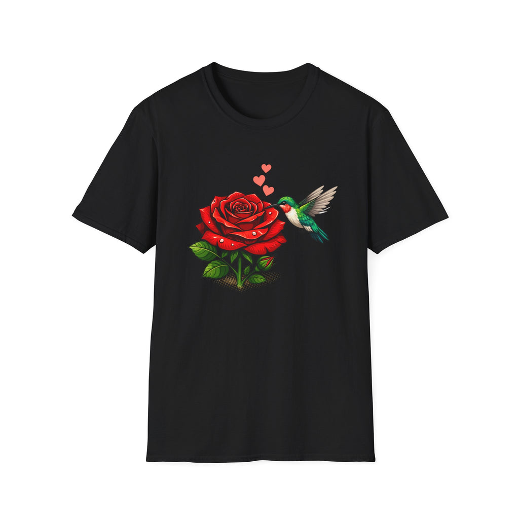 Hummingbird & Red Rose T-Shirt — Floral Bird Graphic Tee