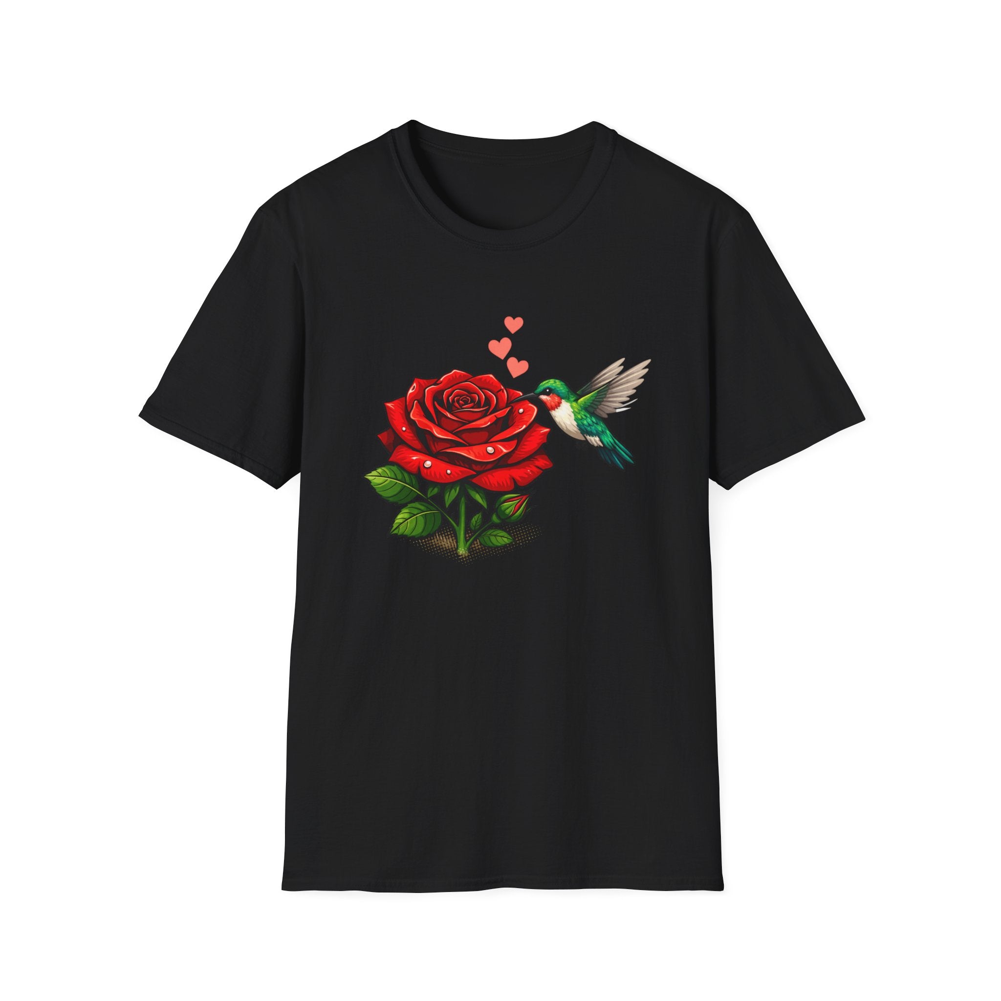 Hummingbird & Red Rose T-Shirt — Floral Bird Graphic Tee
