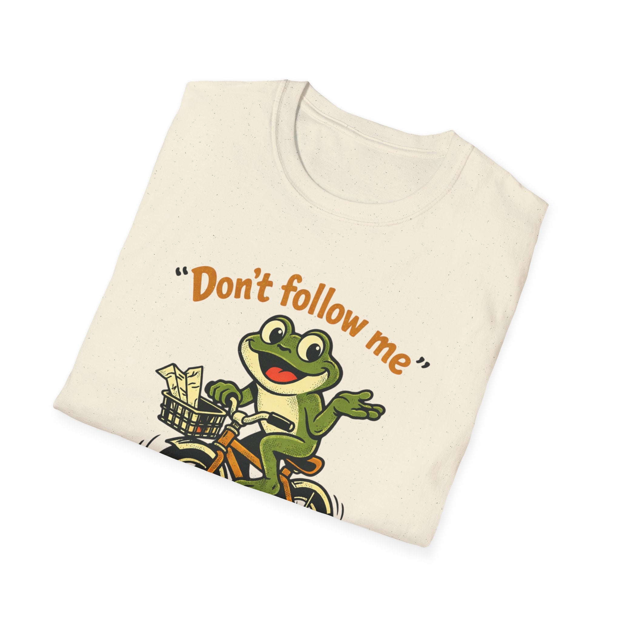 Frog on Bike T-Shirt — “Don't follow me, I have no idea where I'm going” Graphic Tee