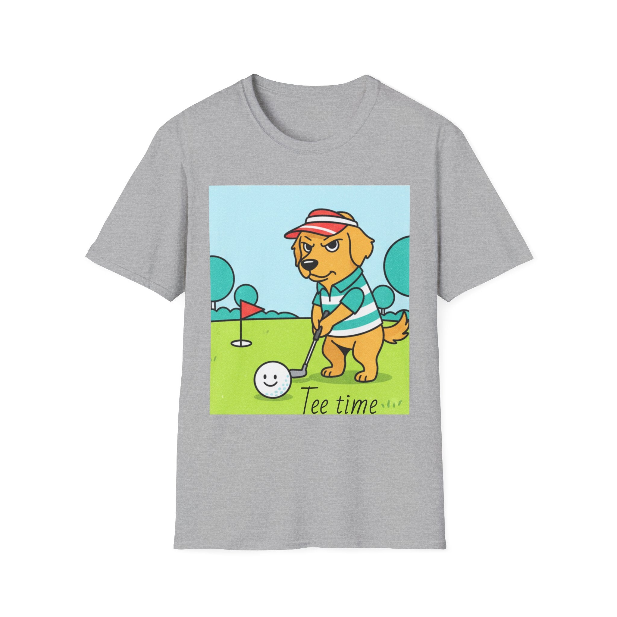 Golf Dog T-Shirt — Cute Golden Retriever Playing Golf ("Pine Time")