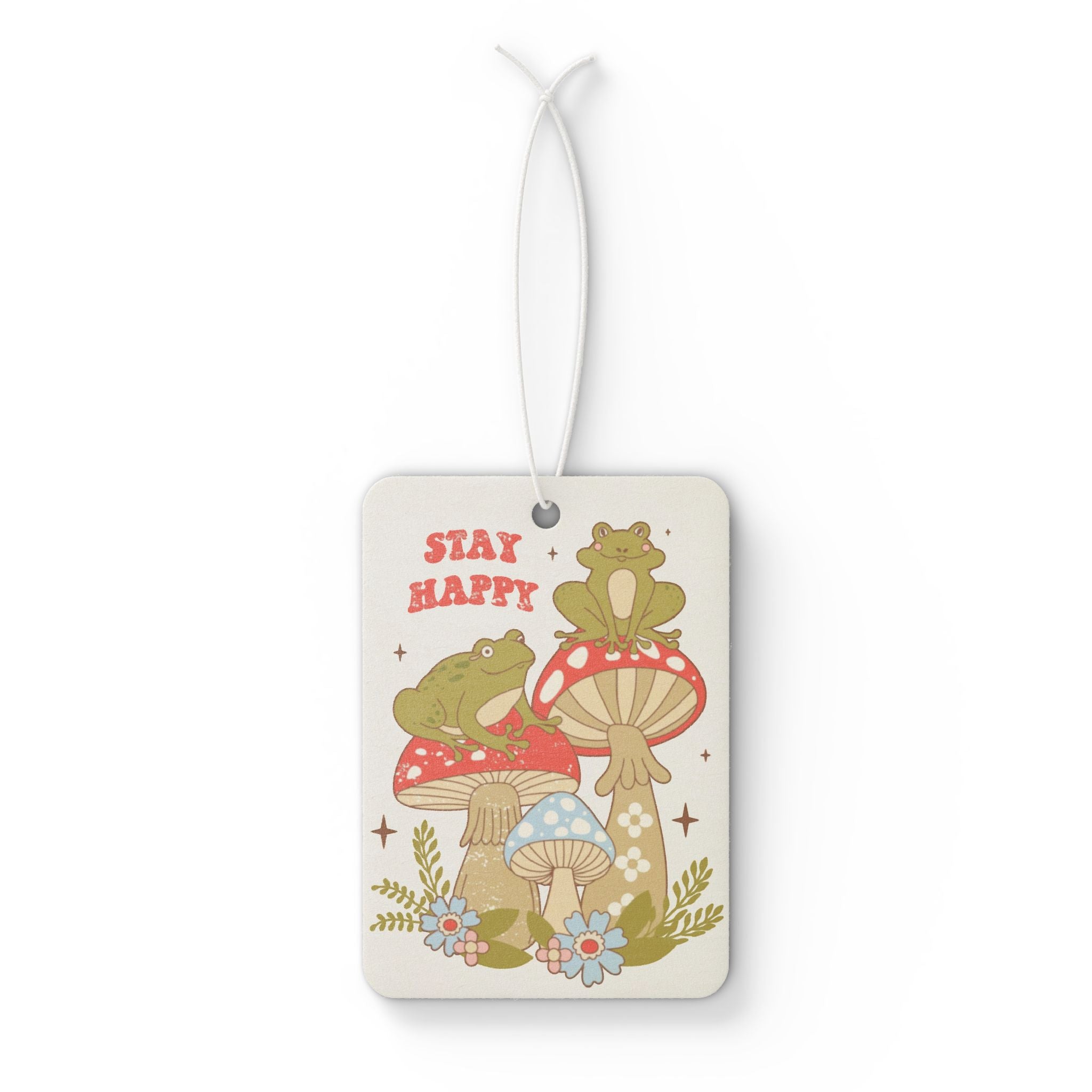 Stay Happy Mushroom Car Air Freshener — Cute Frog & Toadstool Scented Charm