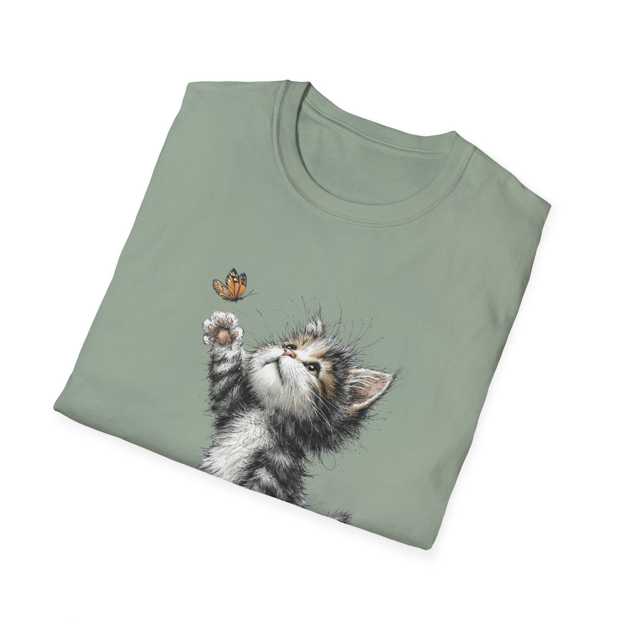 Cute Kitten & Butterfly T-Shirt — Adorable Cat Graphic Tee for Cat Lovers