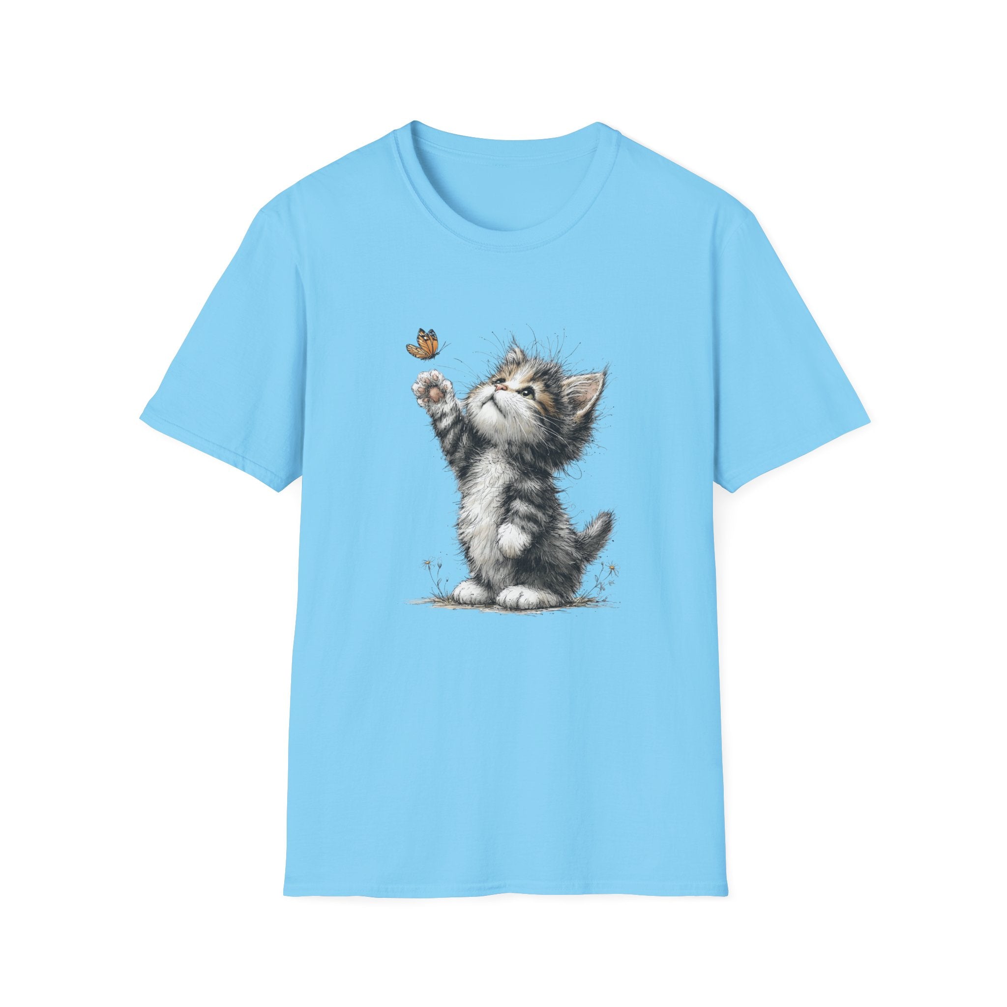 Cute Kitten & Butterfly T-Shirt — Adorable Cat Graphic Tee for Cat Lovers