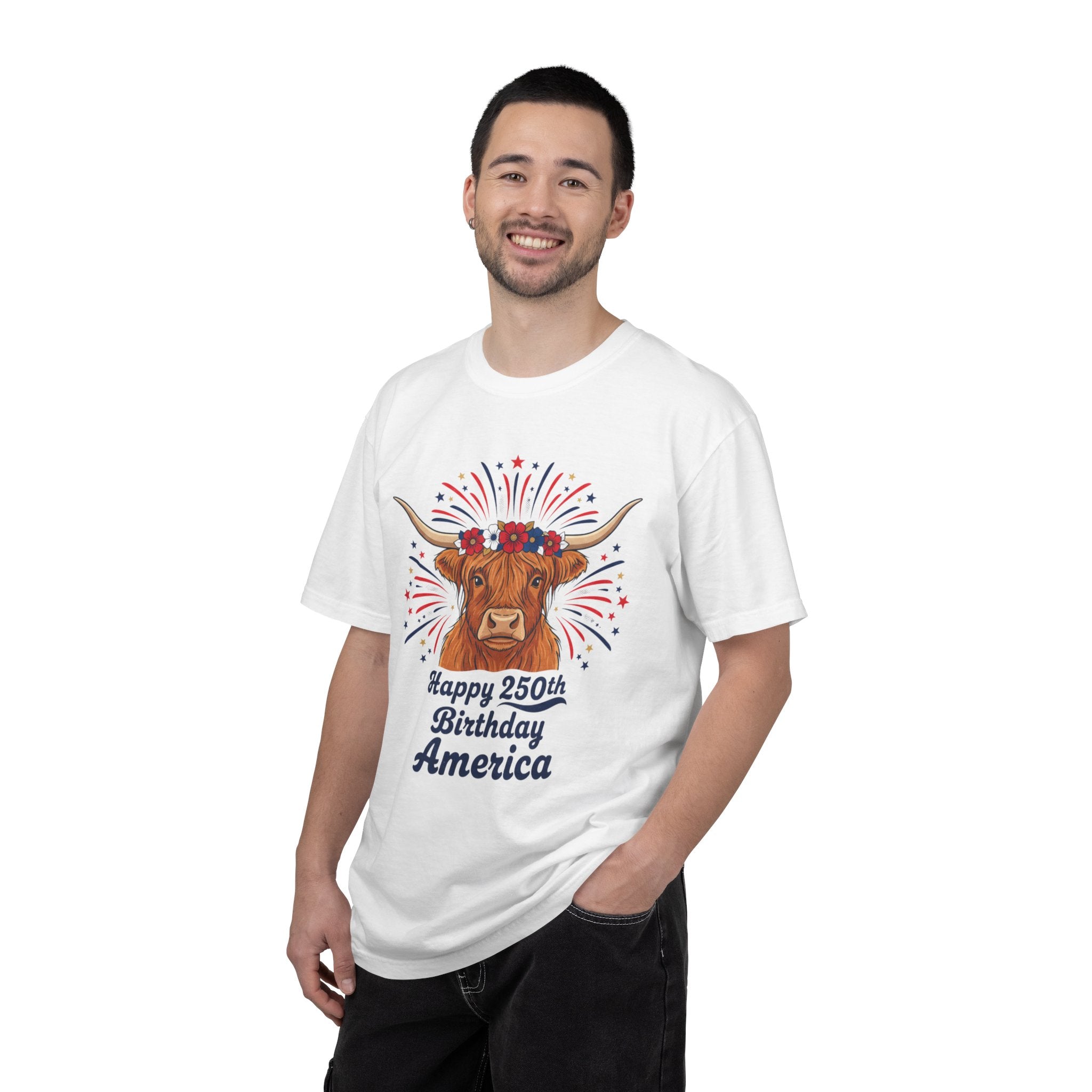 250th Birthday America T-Shirt — Patriotic Longhorn Cow Graphic Tee