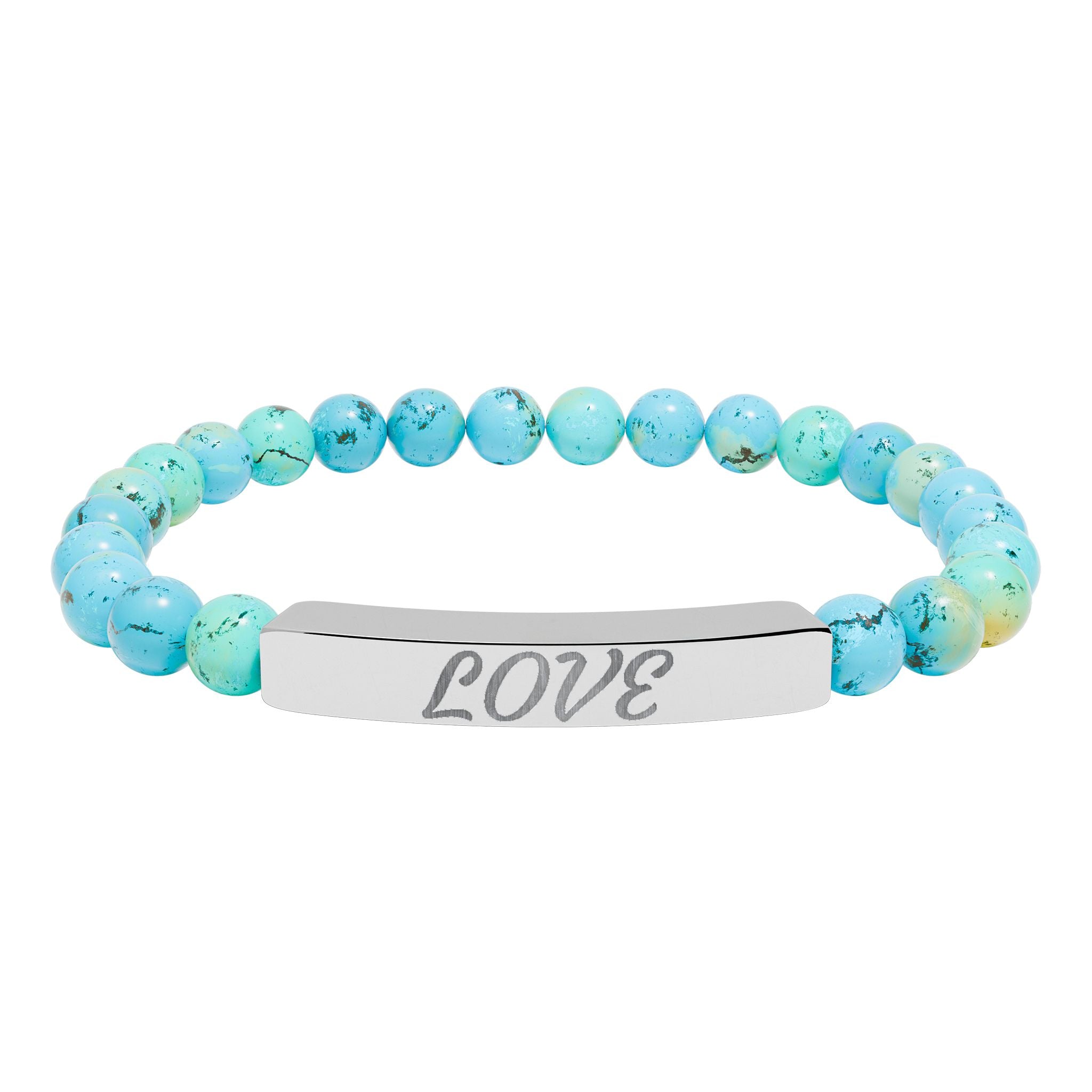 Engraved 'LOVE' Natural Stone Stretch Bar Bracelet