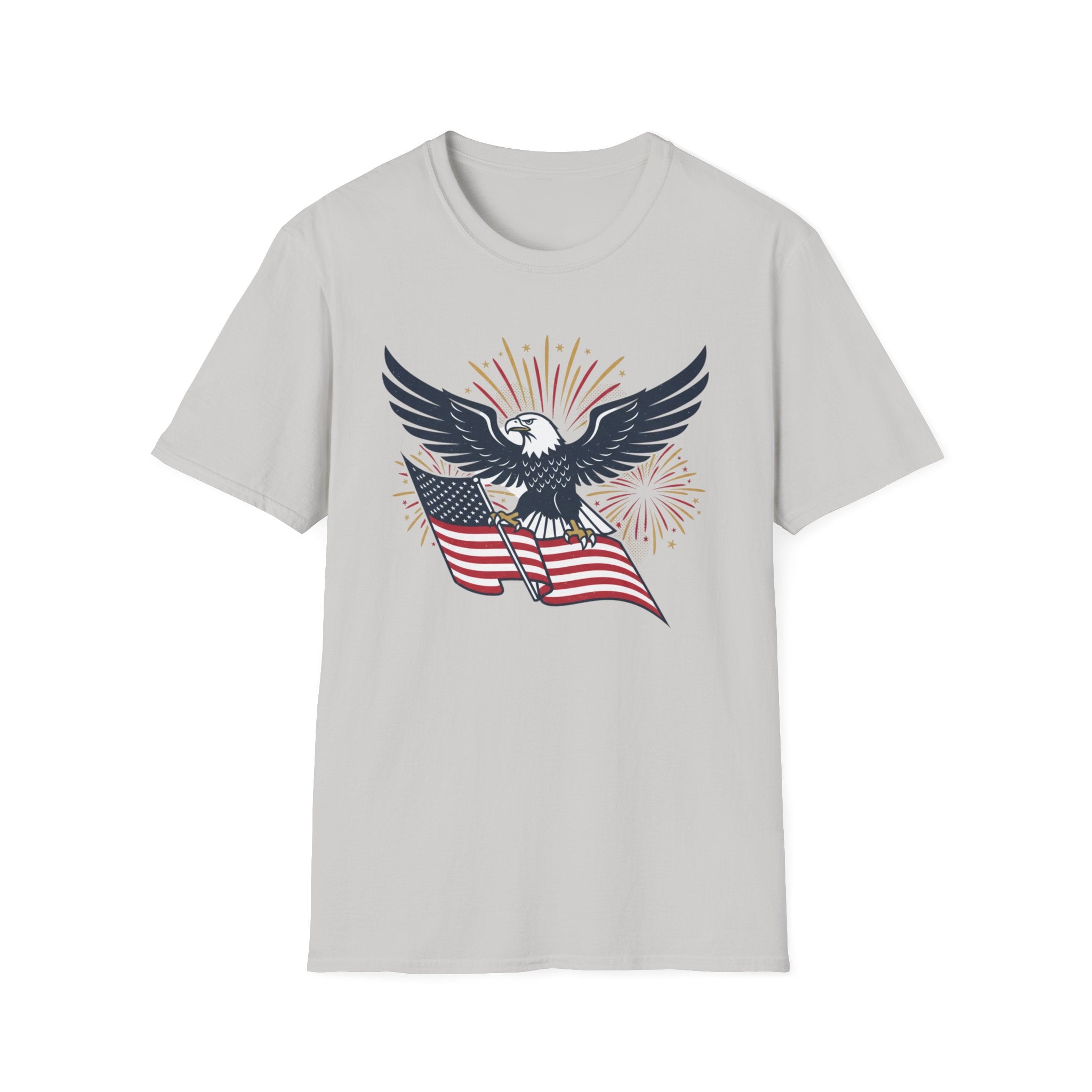 Patriotic Eagle T-Shirt — American Flag & Fireworks Graphic