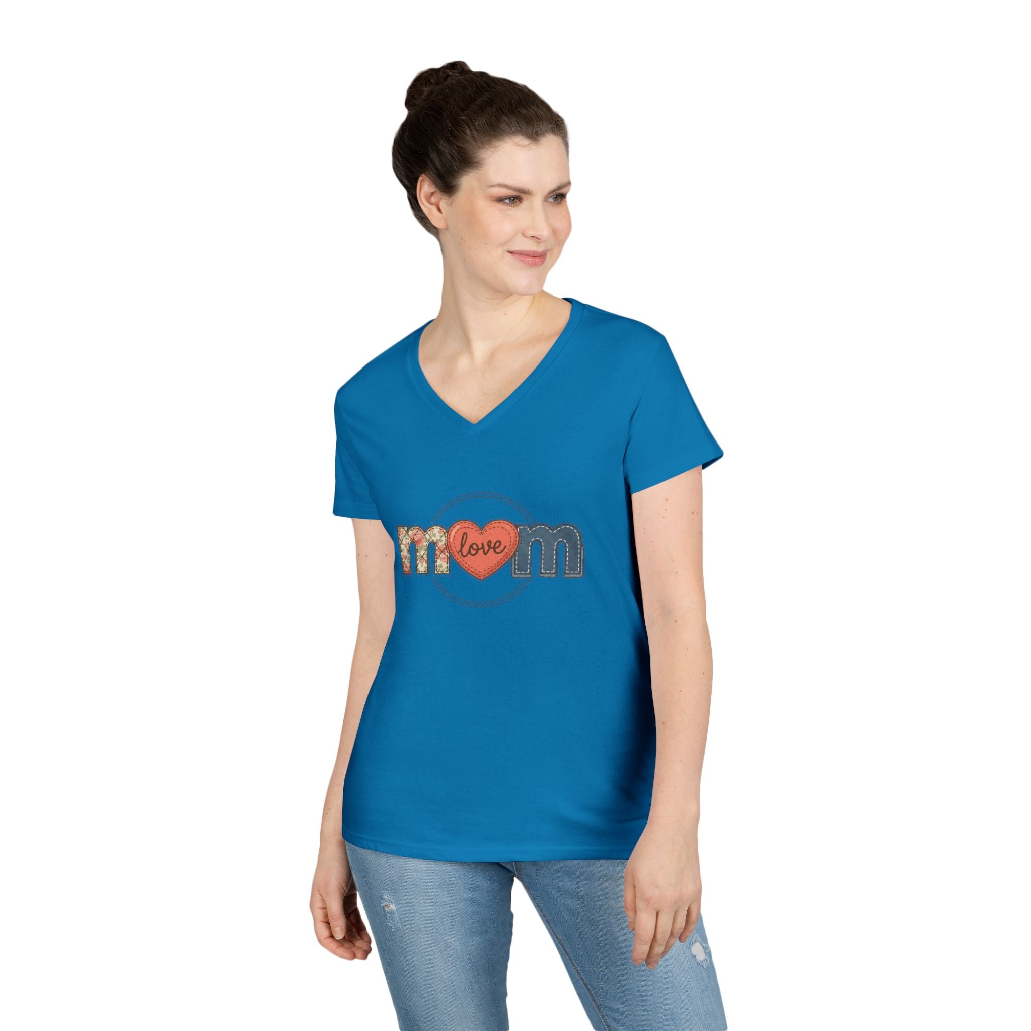 Mom Faux Love V-Neck T-Shirt —Faux Floral Heart "Love" Mother's Day Tee