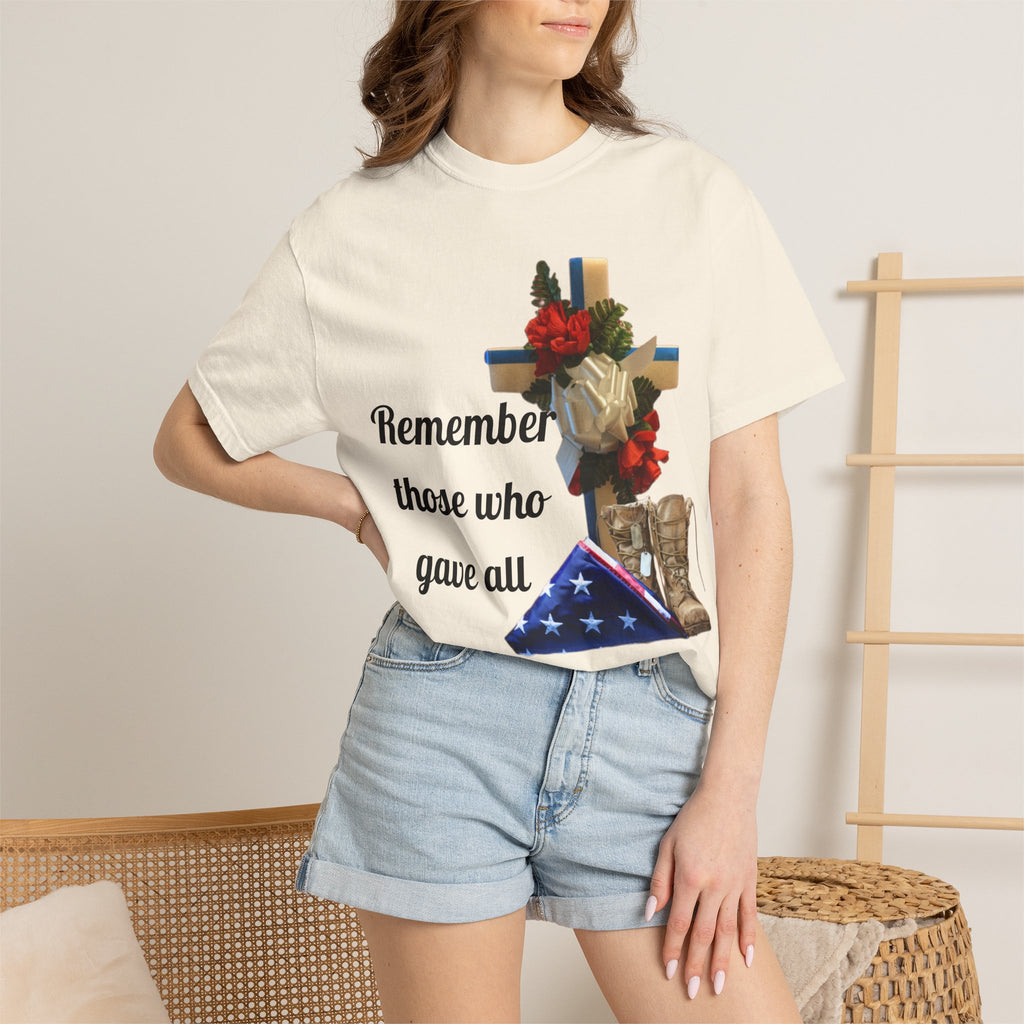 Veteran Tribute T-Shirt — Folded Flag, Cross & Combat Boots