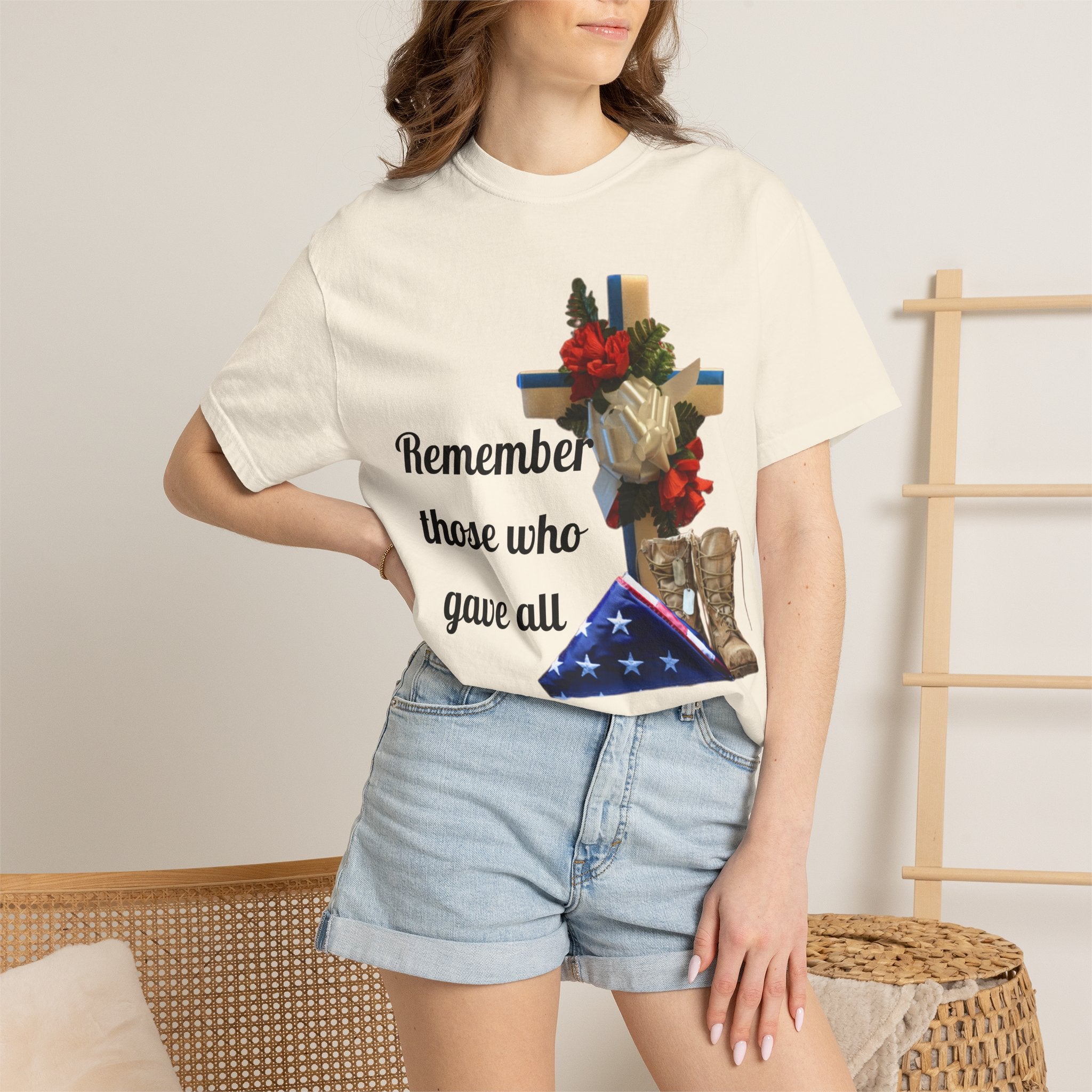 Veteran Tribute T-Shirt — Folded Flag, Cross & Combat Boots