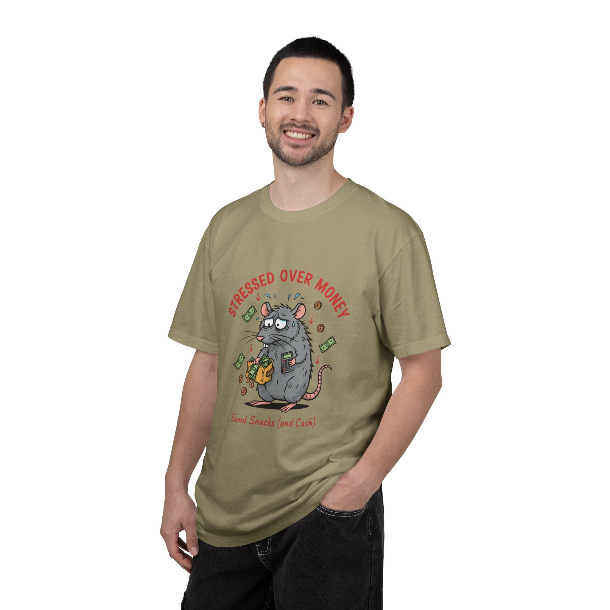 Stressed Over Money T-Shirt — Cute Snack-Loving Rat Graphic Tee