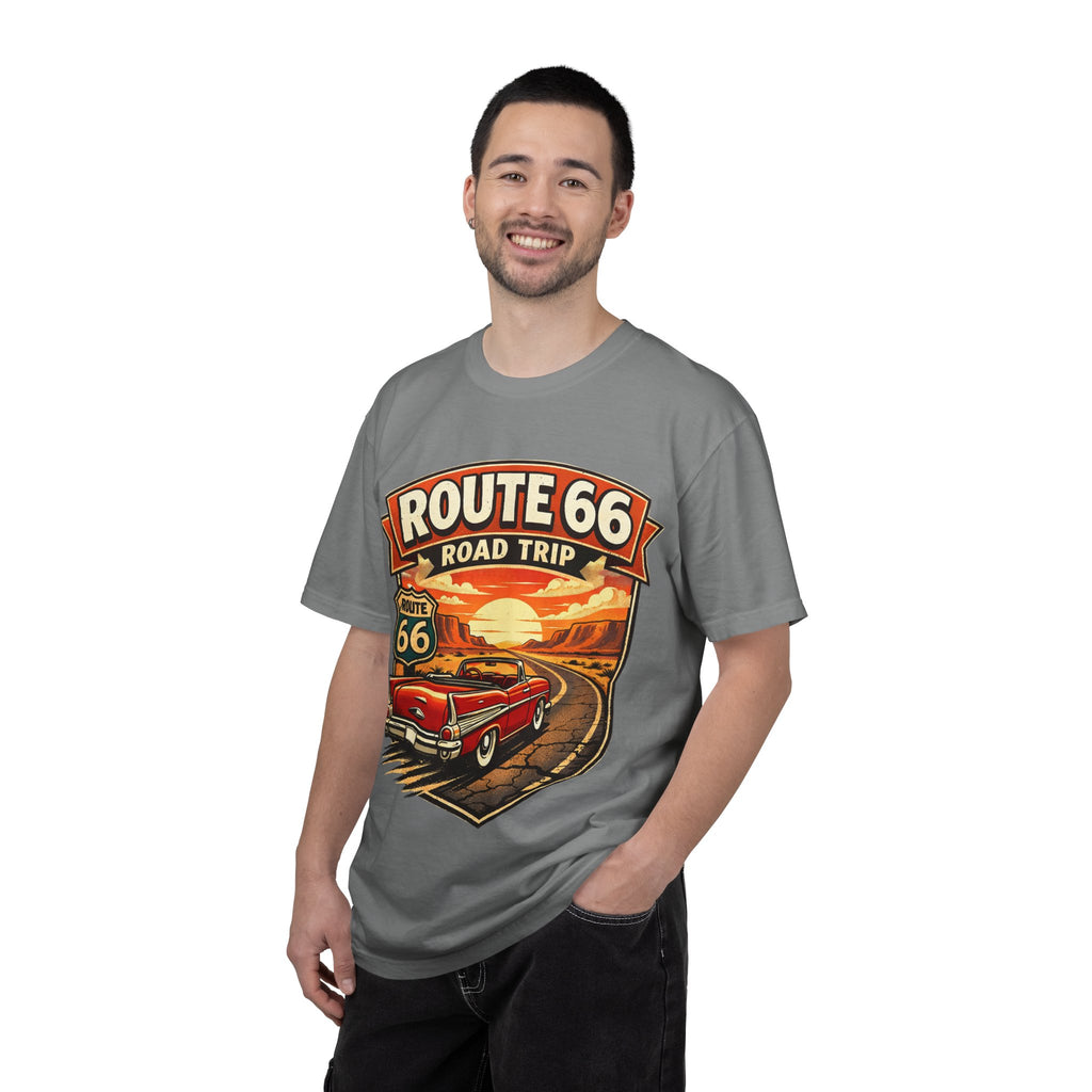 Route 66 Road Trip T-Shirt — Vintage Sunset Classic Car Tee