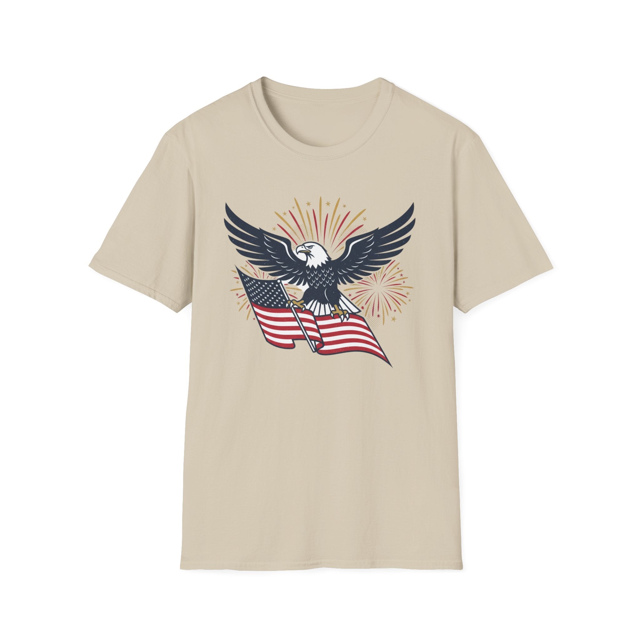 Patriotic Eagle T-Shirt — American Flag & Fireworks Graphic