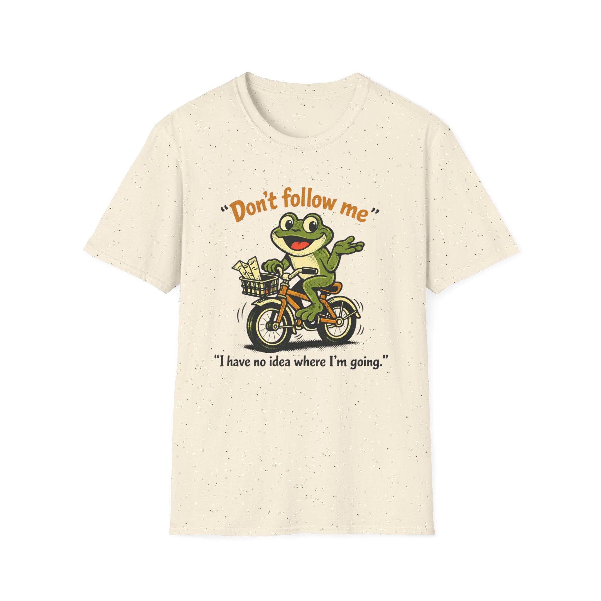 Frog on Bike T-Shirt — “Don't follow me, I have no idea where I'm going” Graphic Tee