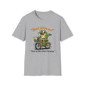 Frog on Bike T-Shirt — “Don't follow me, I have no idea where I'm going” Graphic Tee