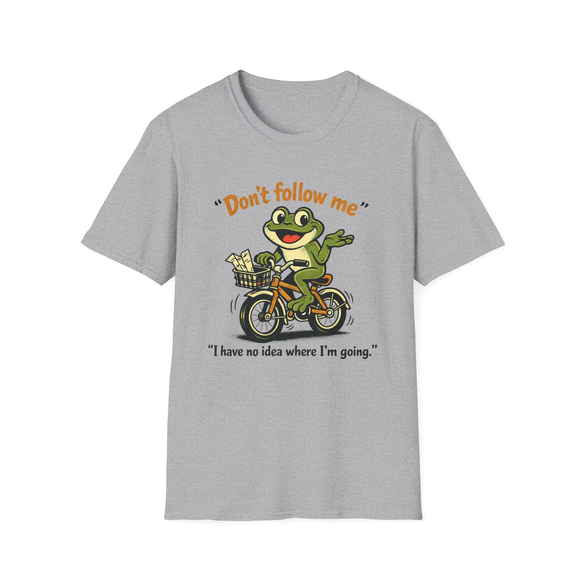 Frog on Bike T-Shirt — “Don't follow me, I have no idea where I'm going” Graphic Tee