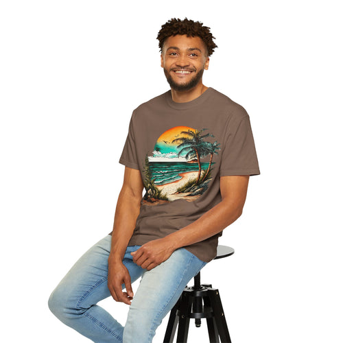 Beach Sunset T-Shirt — Vintage Tropical Palm Surf Graphic