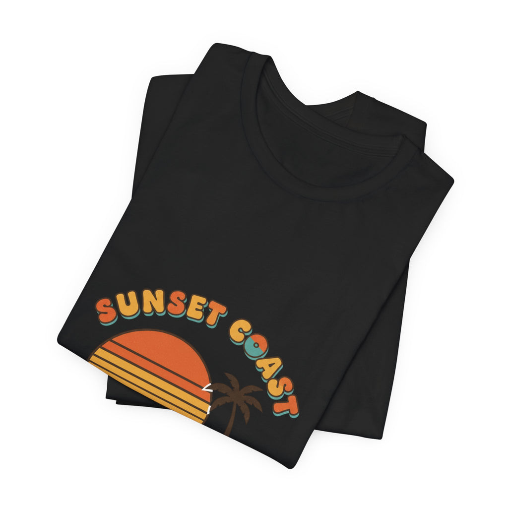 Sunset Coast Retro Surf Graphic Tee | 70s Sunset Shirt, Vintage Palm Postcard