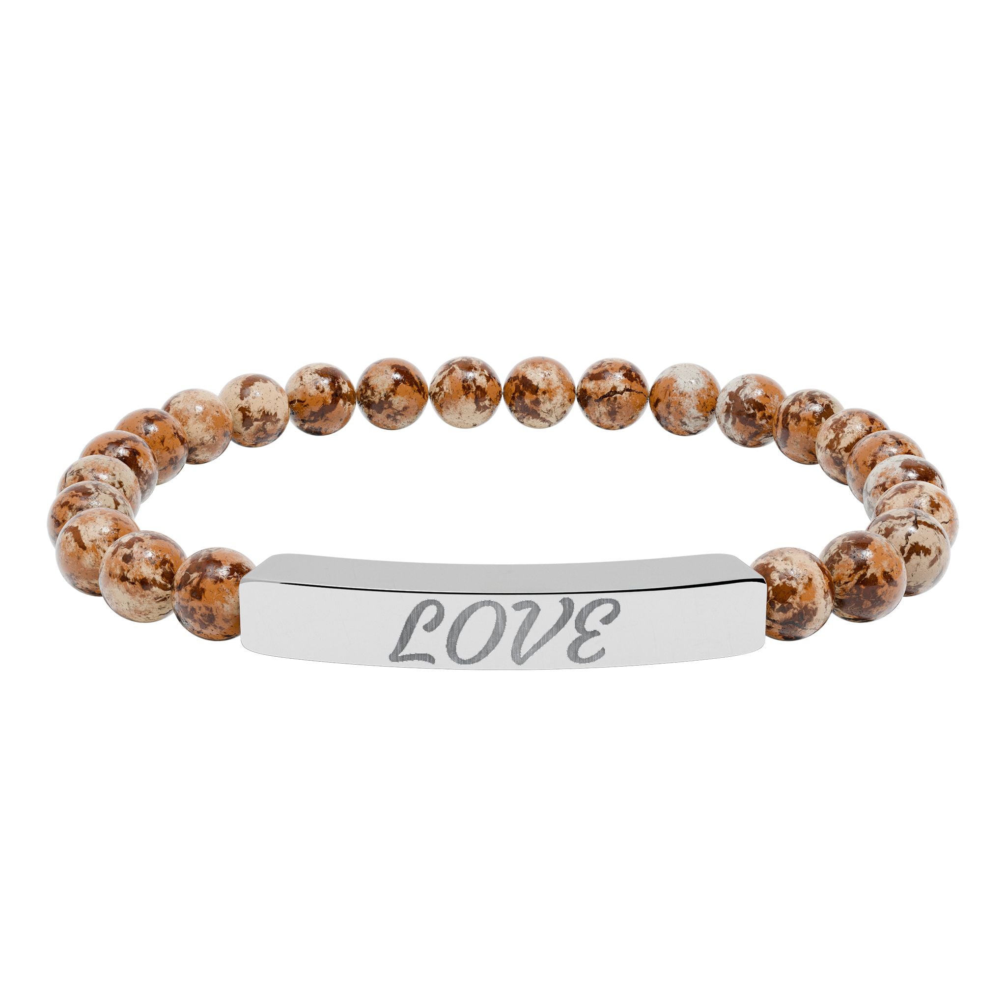 Engraved 'LOVE' Natural Stone Stretch Bar Bracelet