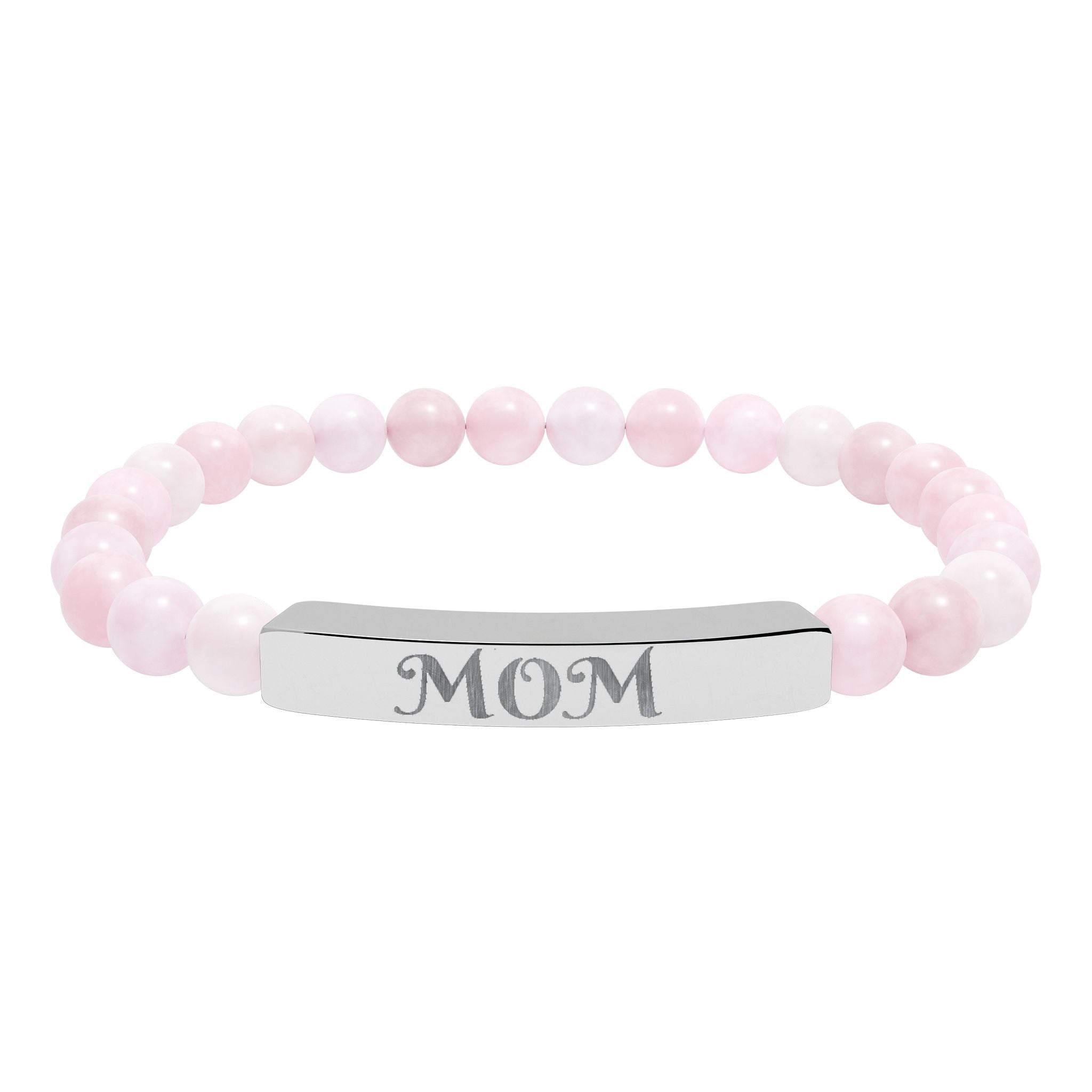 Engraved 'MOM' Natural Stone Stretch Bracelet — Personalized Bar Bead Bracelet