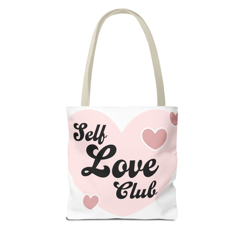 Self Love Club Tote Bag — Pink Heart Feminine Canvas Shoulder Bag