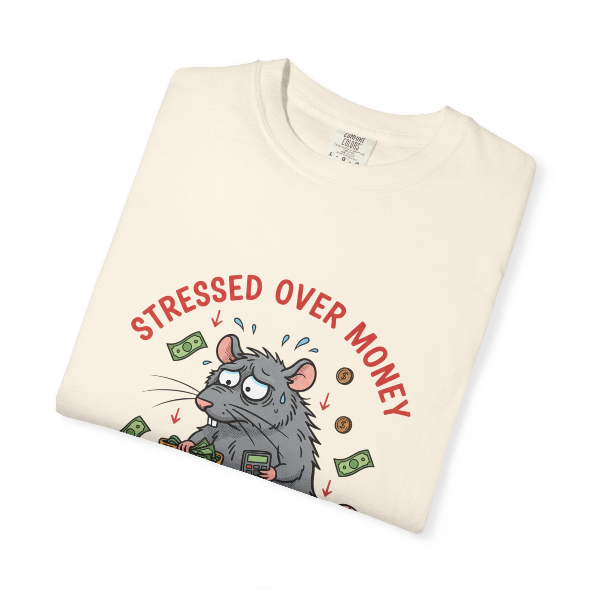 Stressed Over Money T-Shirt — Cute Snack-Loving Rat Graphic Tee
