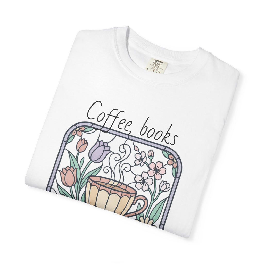 Coffee & Books Morning T-Shirt — Pastel Quiet Mornings Tee