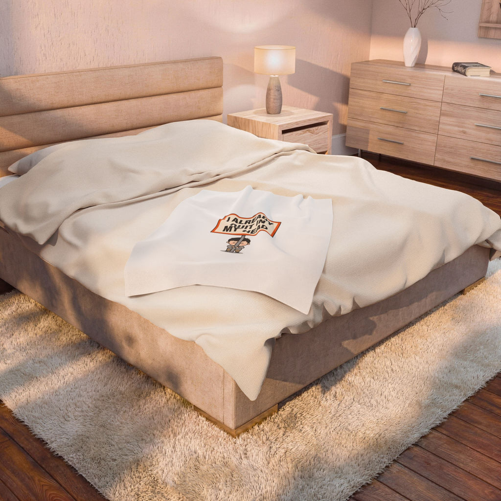 Tiny character holding sign blanket | Velveteen Plush Blanket, protest sign meme