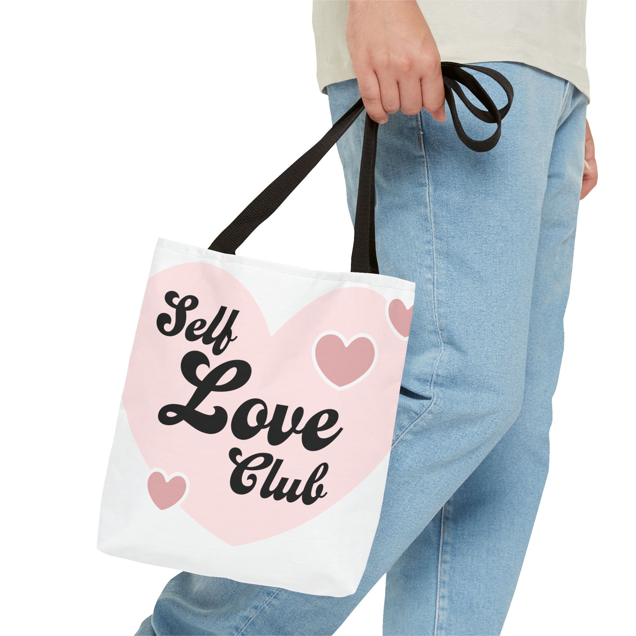 Self Love Club Tote Bag — Pink Heart Feminine Canvas Shoulder Bag