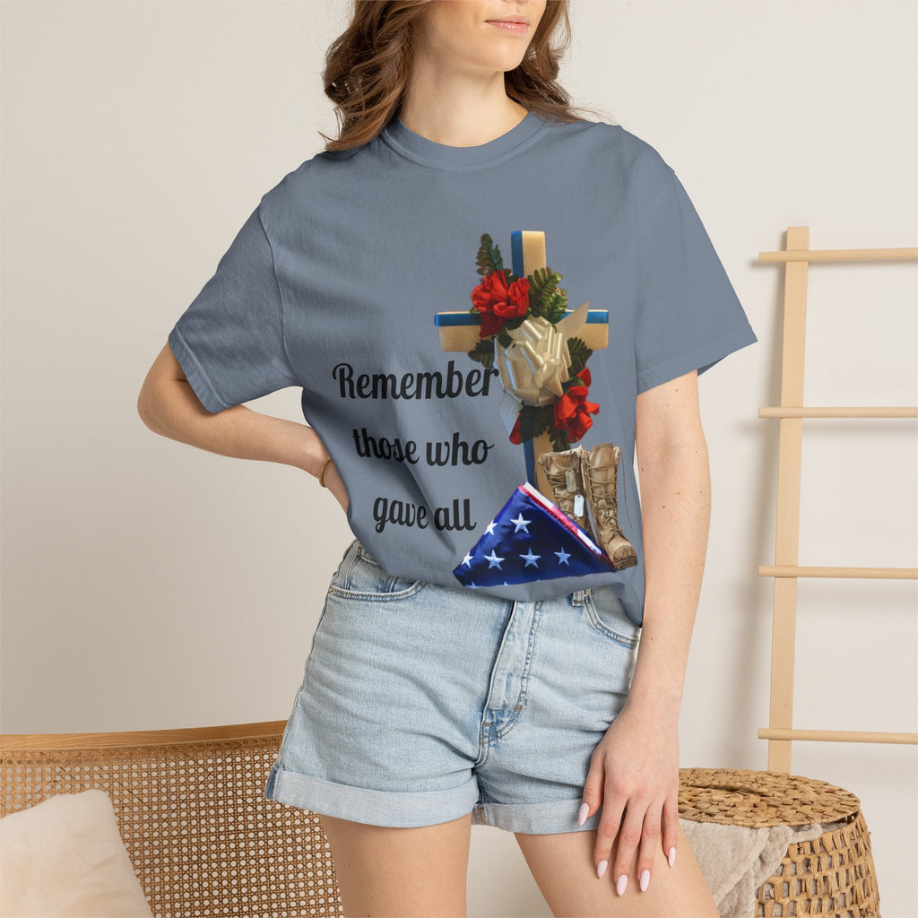 Veteran Tribute T-Shirt — Folded Flag, Cross & Combat Boots