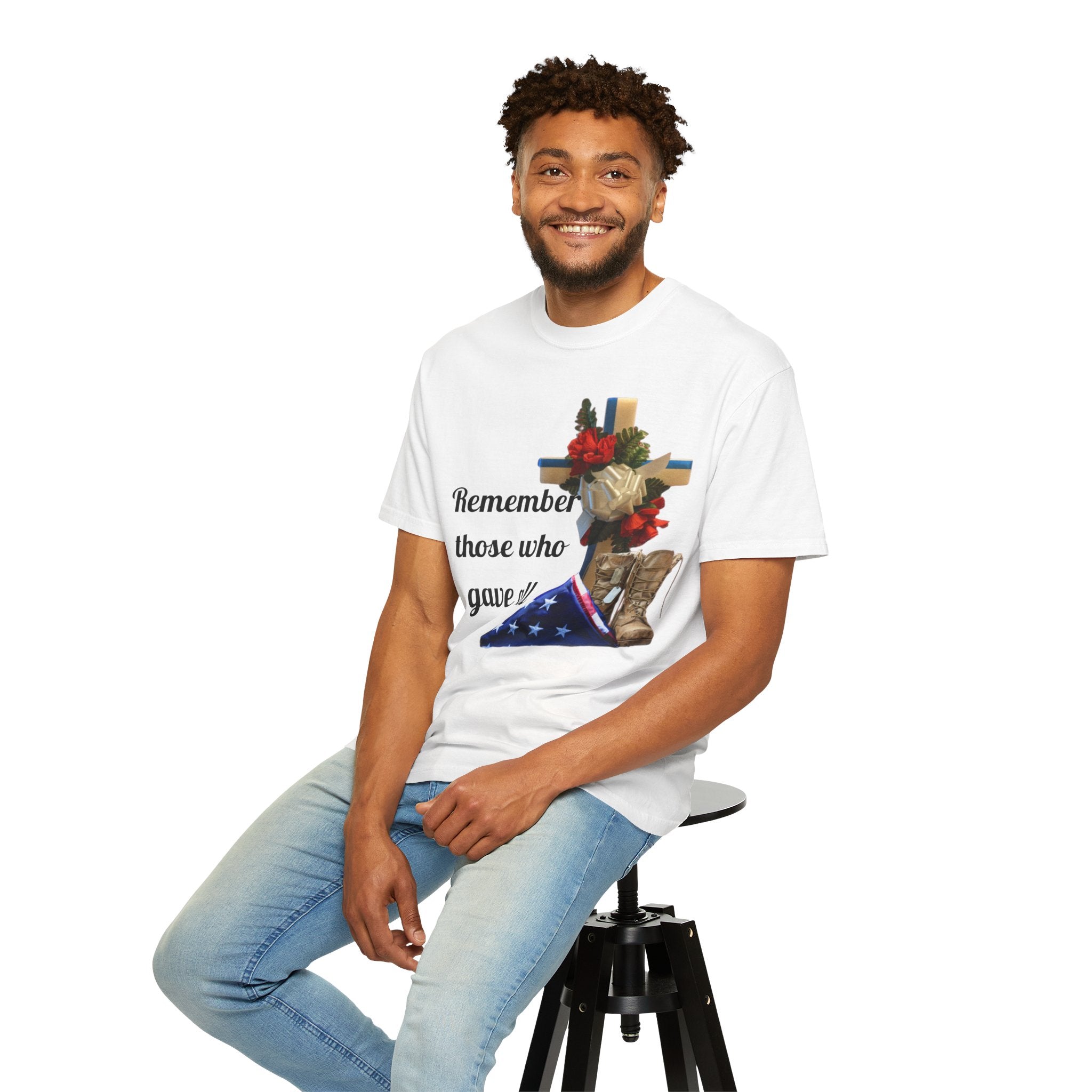 Veteran Tribute T-Shirt — Folded Flag, Cross & Combat Boots